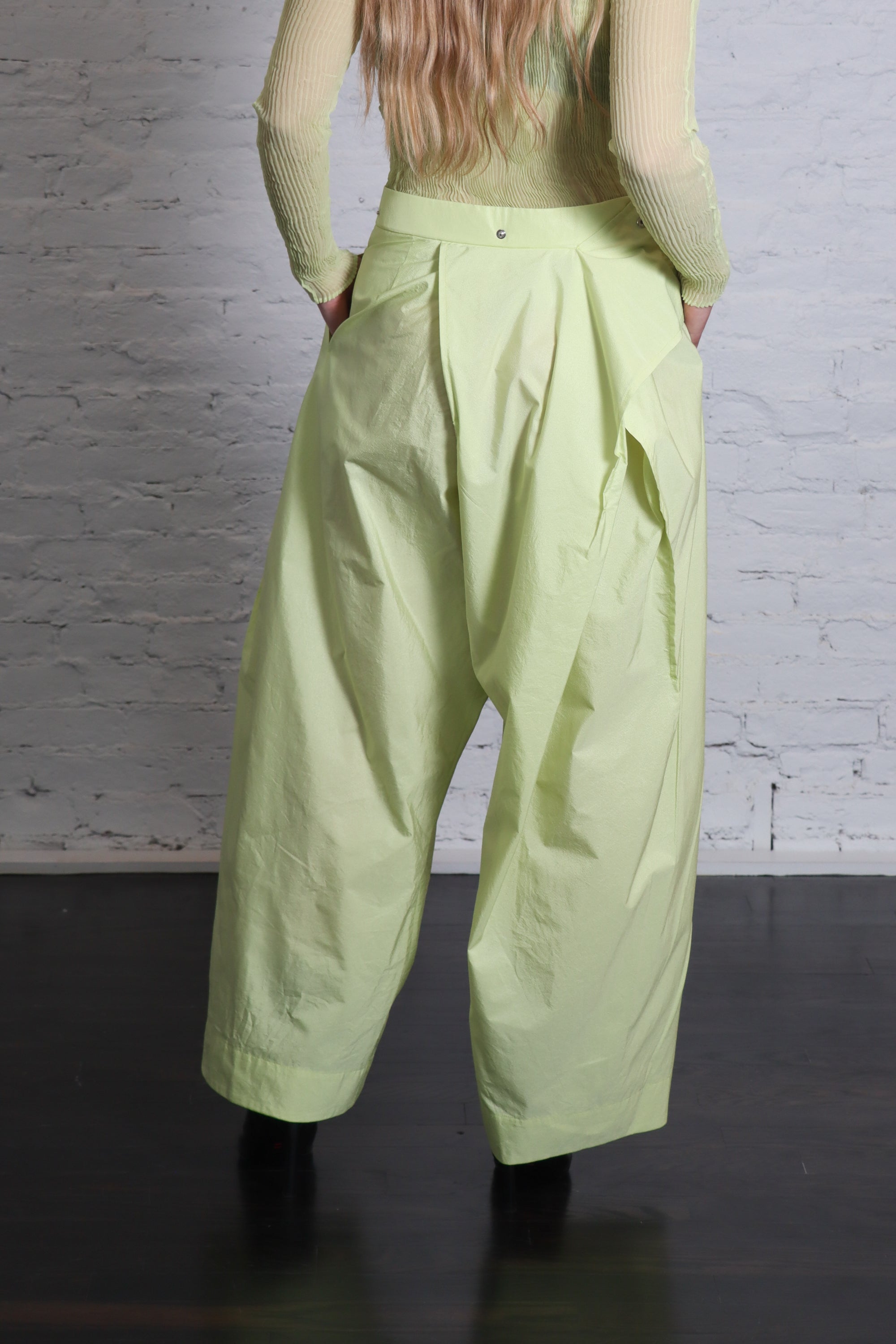 Akimbo Pants in Light Green by Issey Miyake-Bottoms-Issey Miyake-Idlewild
