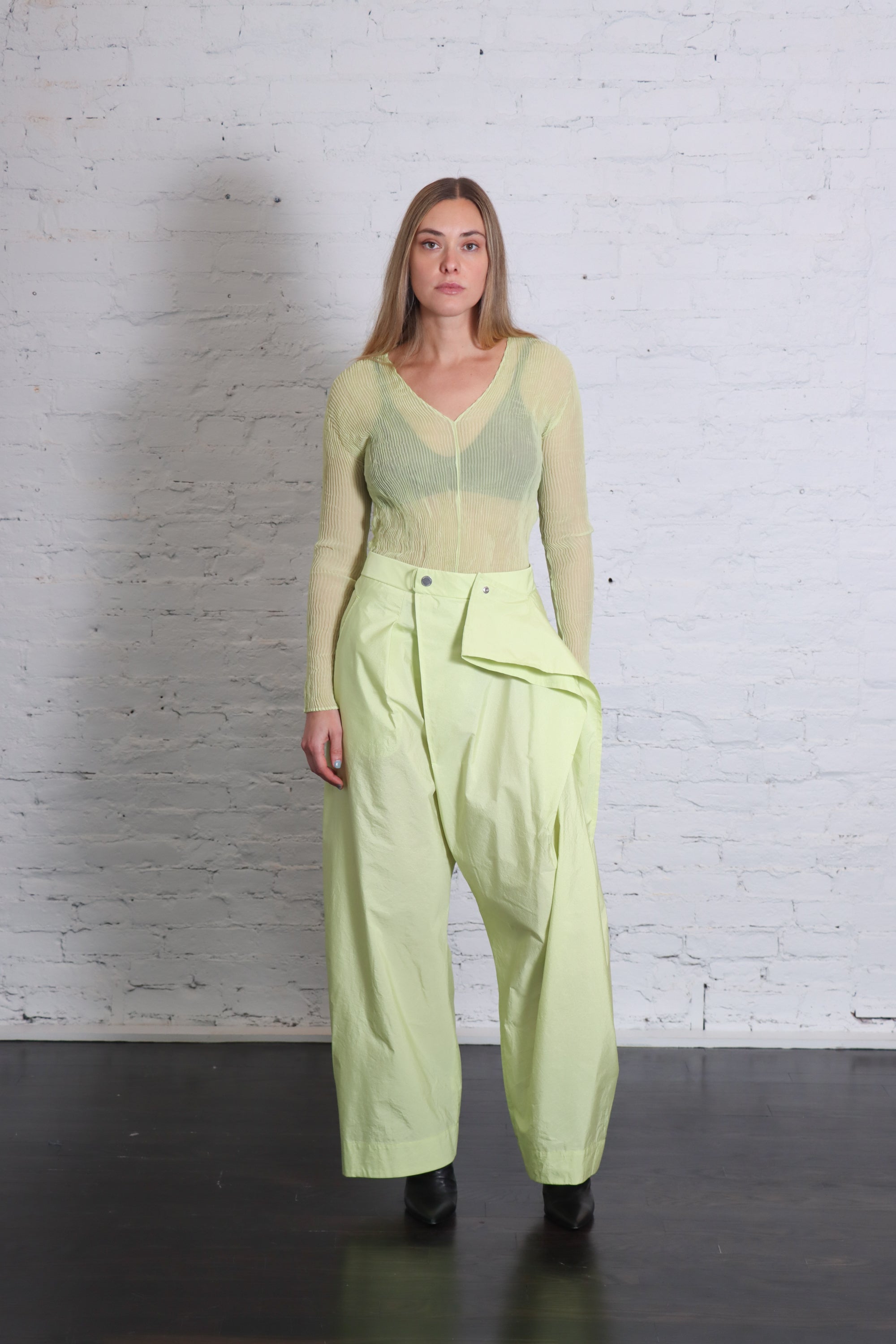 Akimbo Pants in Light Green by Issey Miyake-Bottoms-Issey Miyake-Idlewild