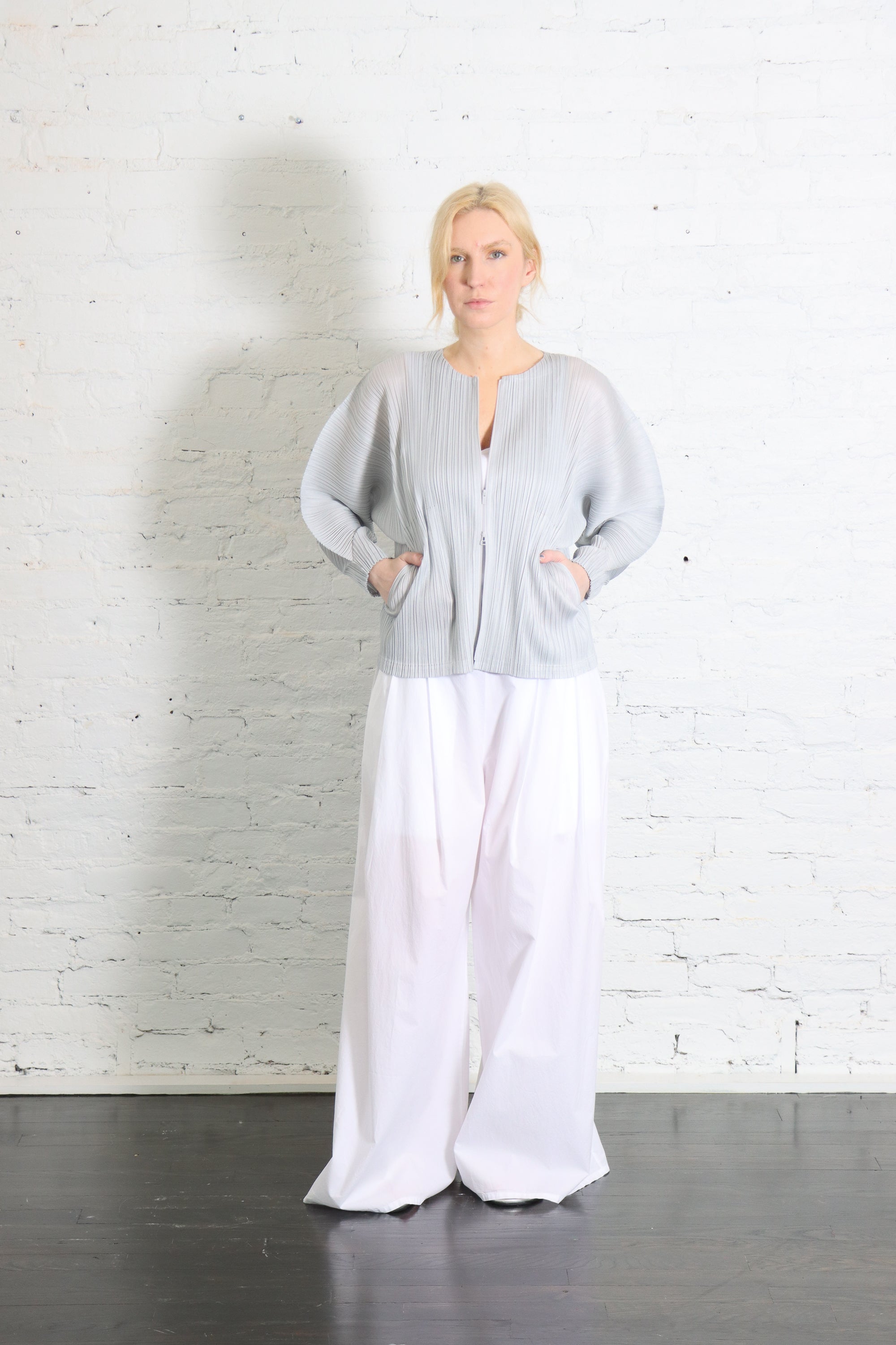 April Monthly Colors Zip-up Cardigan in Cool Gray by Pleats Please Issey Miyake-Pleats Please Issey Miyake-Idlewild-Cincinnati