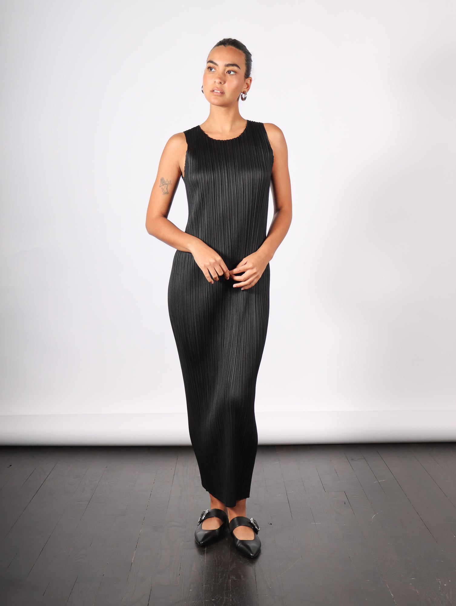 strapless open back dress Issey Miyake Black Pleated Spiral Dress, 1990s – Basha Gold main image 1