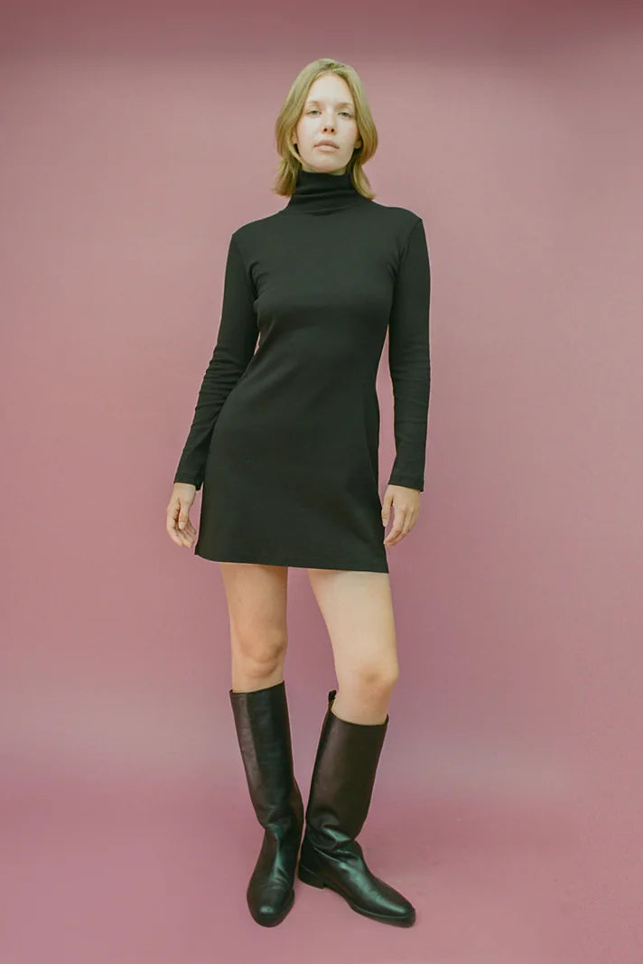 turtleneck black long sleeve mini dress Dashing Black Ribbed Mock Neck Long Sleeve Bodycon Mini Dress