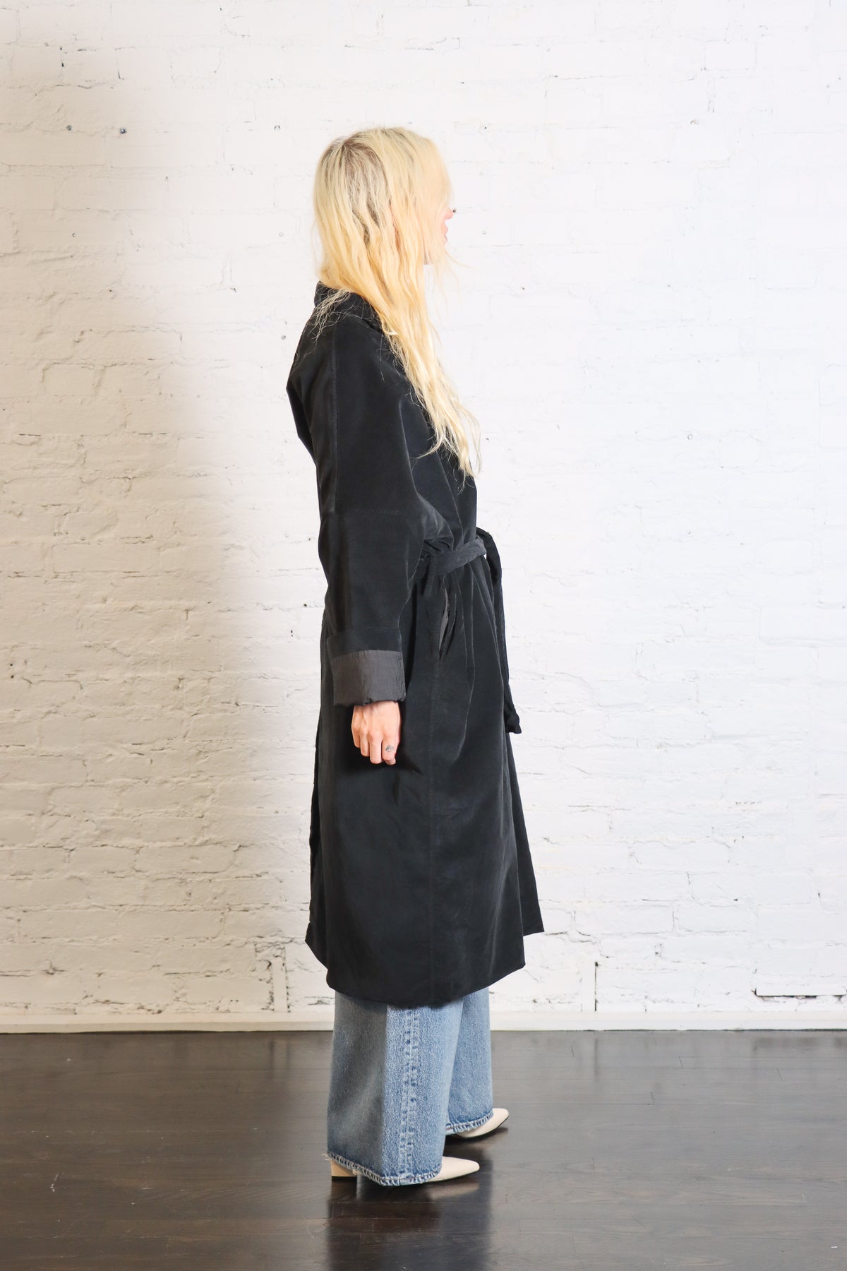 Belted Loose Coat in Black Velvet by Album Di Famiglia-Album Di Famiglia-Idlewild-Cincinnati