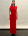 Biarritz Sculpted Shoulder Maxi Dress in Red Hot by KAPHILL-Kaphill-Idlewild