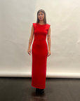 Biarritz Sculpted Shoulder Maxi Dress in Red Hot by KAPHILL-Kaphill-Idlewild