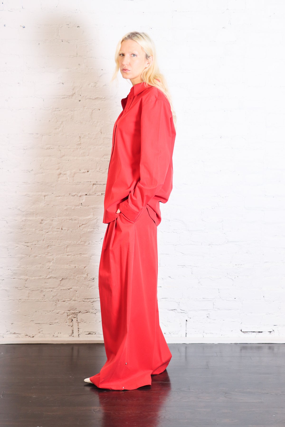 Bio Twill Triple Pleat Pant in Red by Tibi-Tibi-Idlewild-Cincinnati