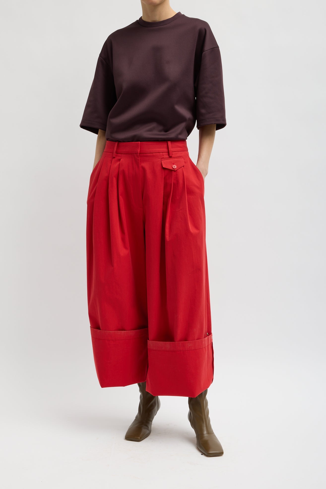 Bio Twill Triple Pleat Pant in Red by Tibi-Tibi-Idlewild-Cincinnati