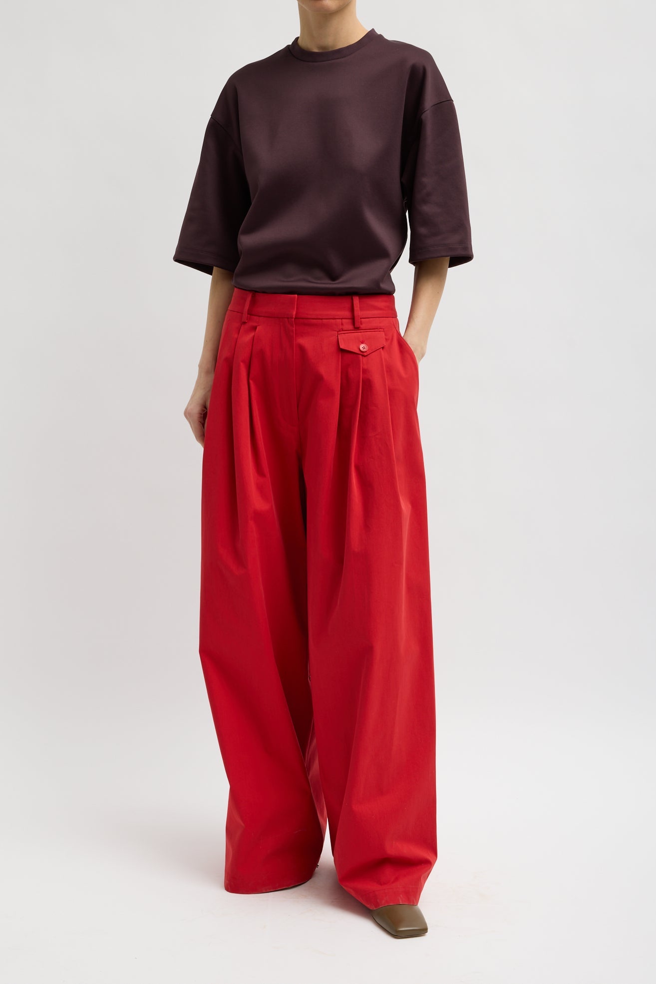 Bio Twill Triple Pleat Pant in Red by Tibi-Tibi-Idlewild-Cincinnati