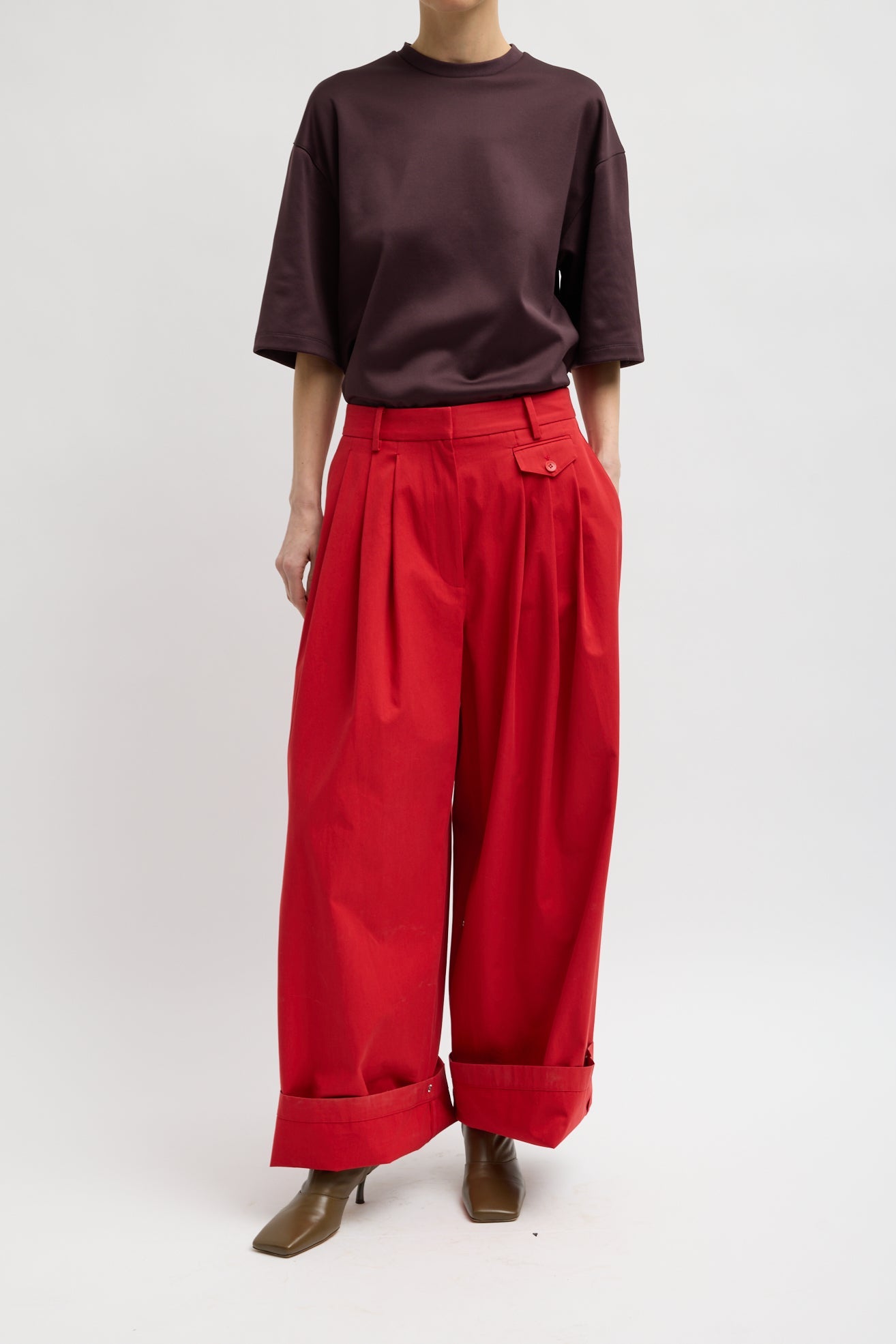 Bio Twill Triple Pleat Pant in Red by Tibi-Tibi-Idlewild-Cincinnati