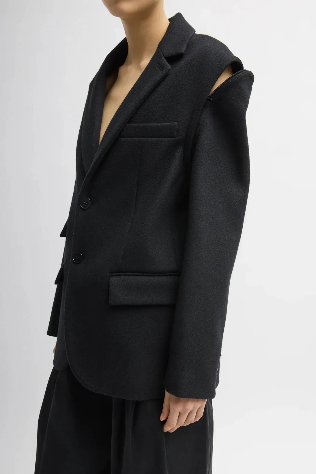 Bonded Recycled Felted Wool Convertible Blazer in Black by Tibi-Tibi-Idlewild-Cincinnati