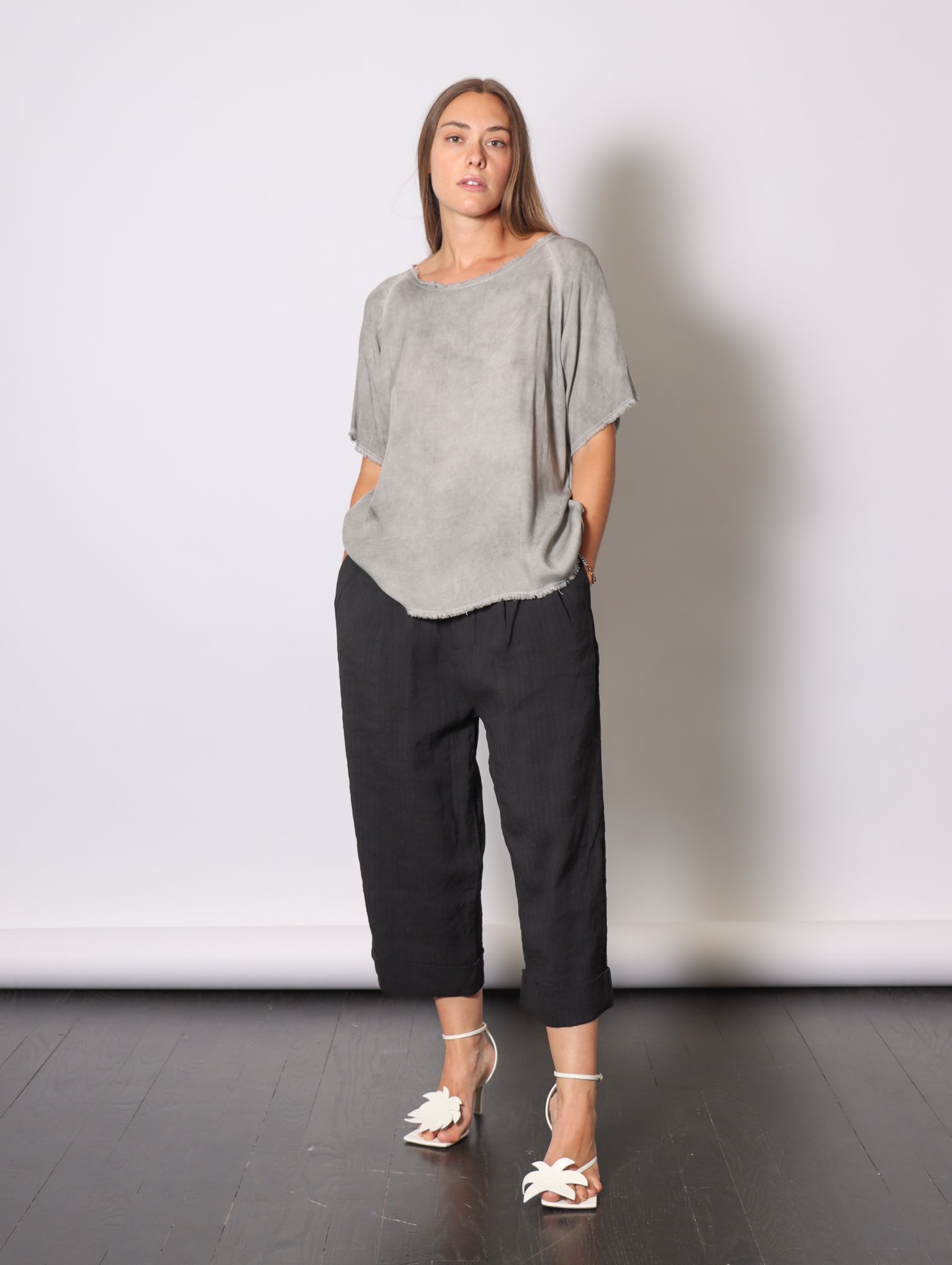 Boyfriend Tee in Grey Shadow by Sanctamuerte-Tops-SANCTAMUERTE-Idlewild