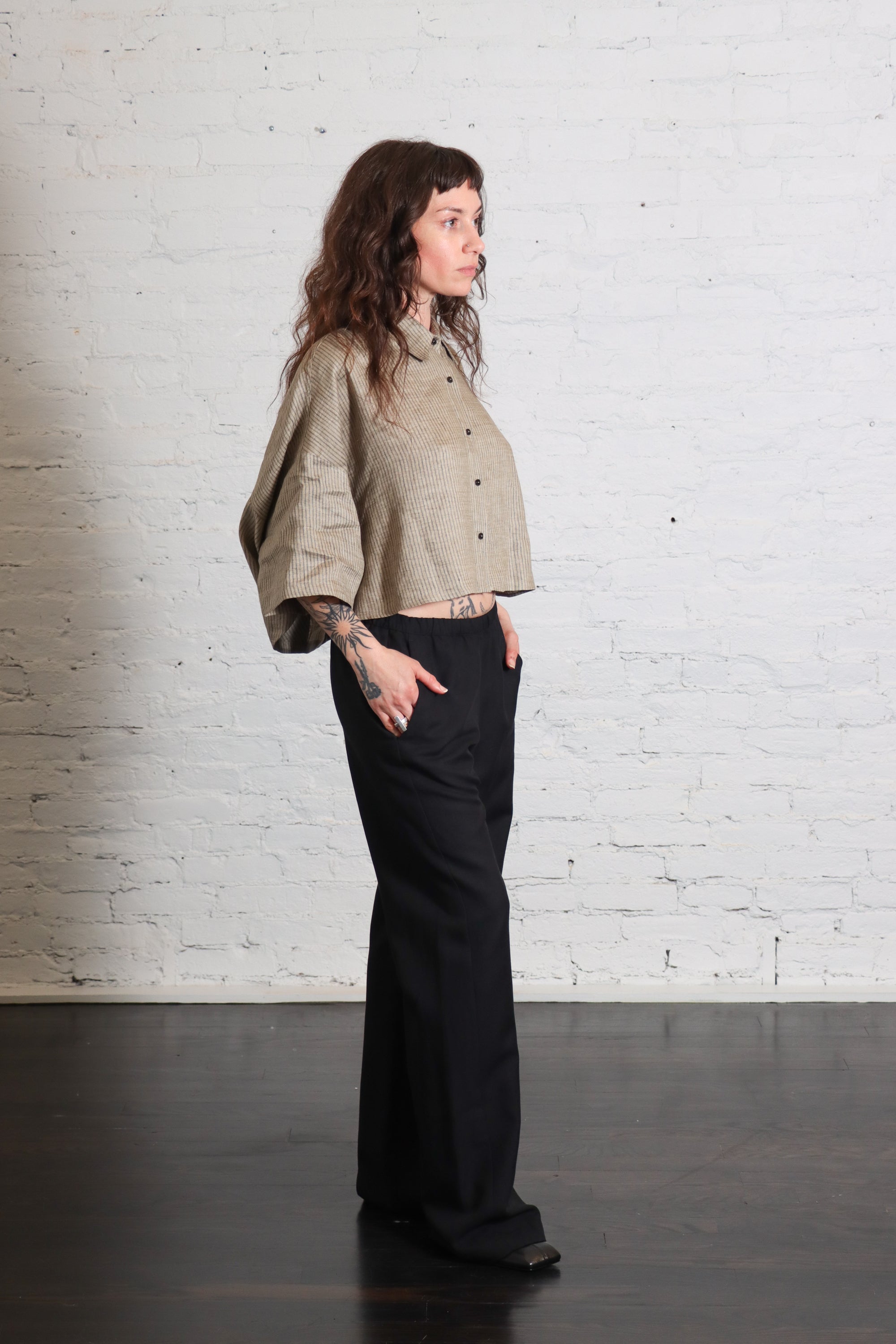 Camicia Cropped in Tan Stripe by Alysi-Alysi-Idlewild