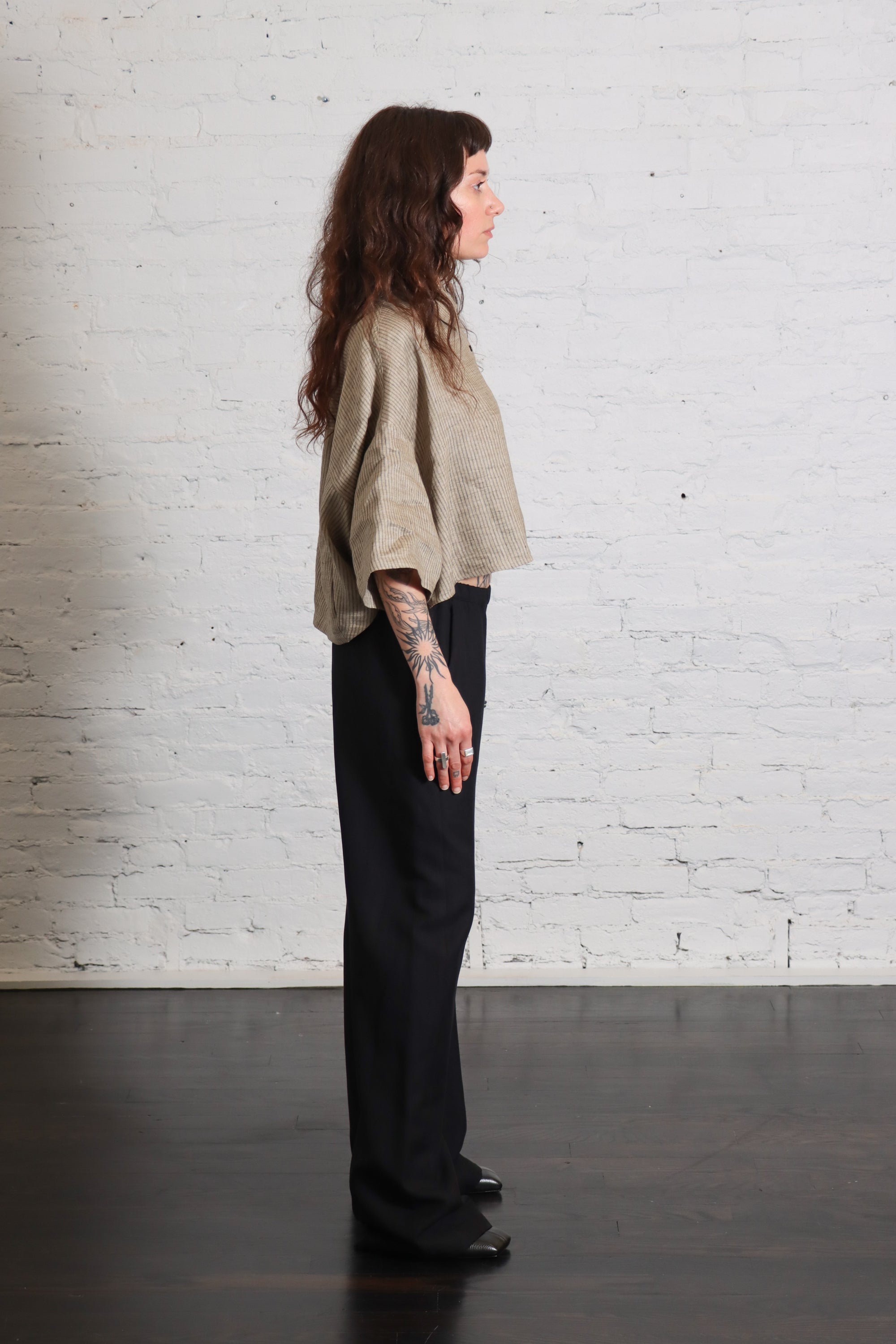 Camicia Cropped in Tan Stripe by Alysi-Alysi-Idlewild