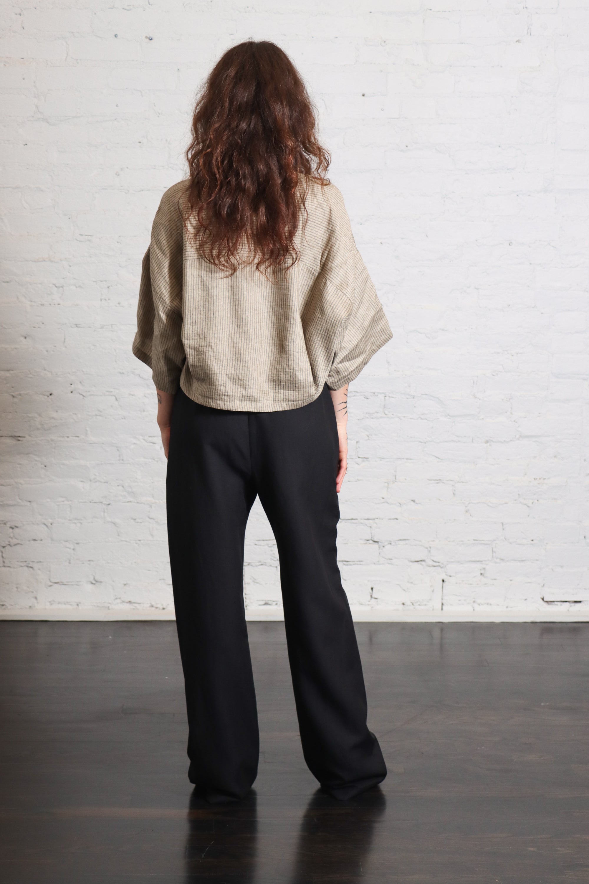 Camicia Cropped in Tan Stripe by Alysi-Alysi-Idlewild