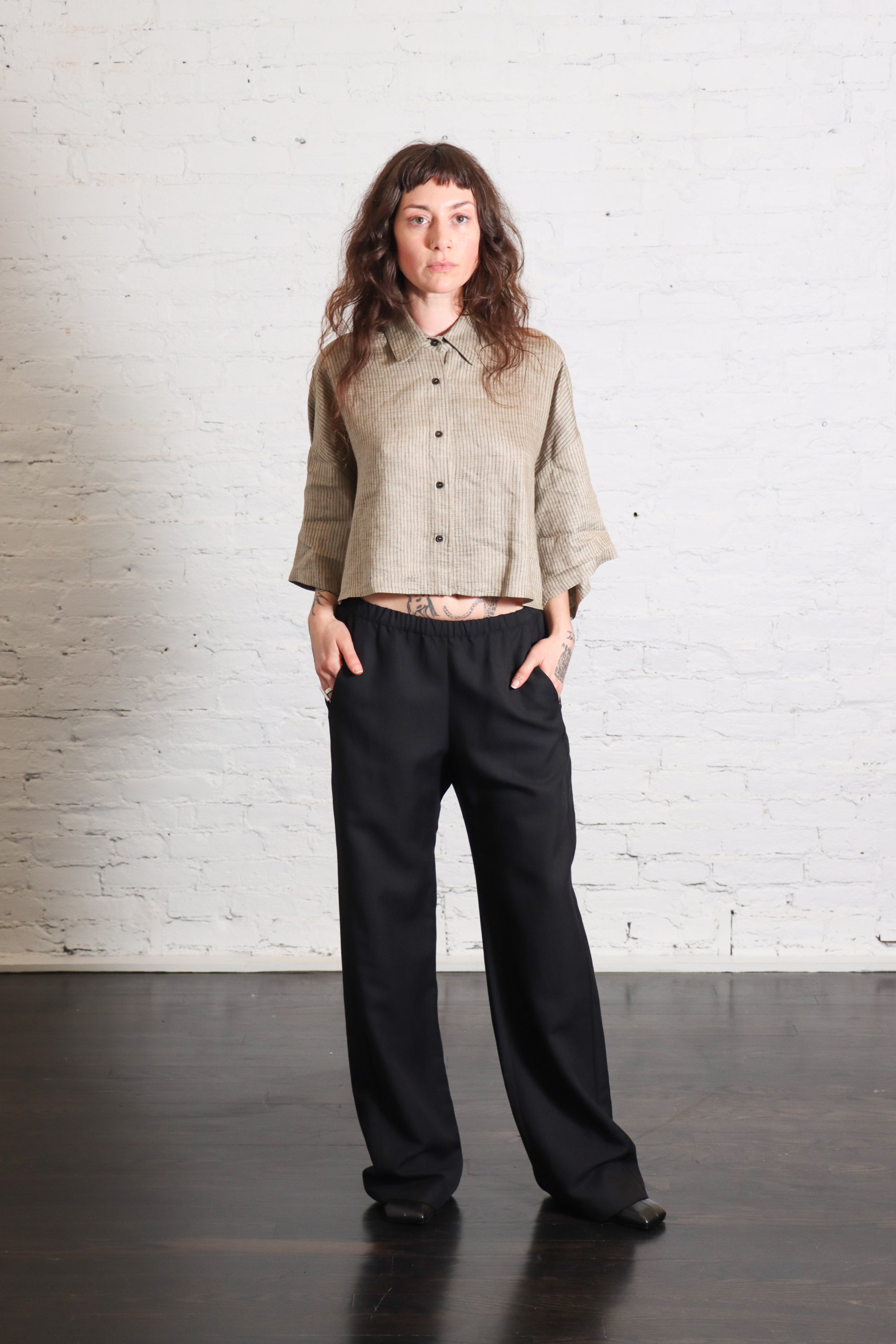 Camicia Cropped in Tan Stripe by Alysi-Alysi-Idlewild