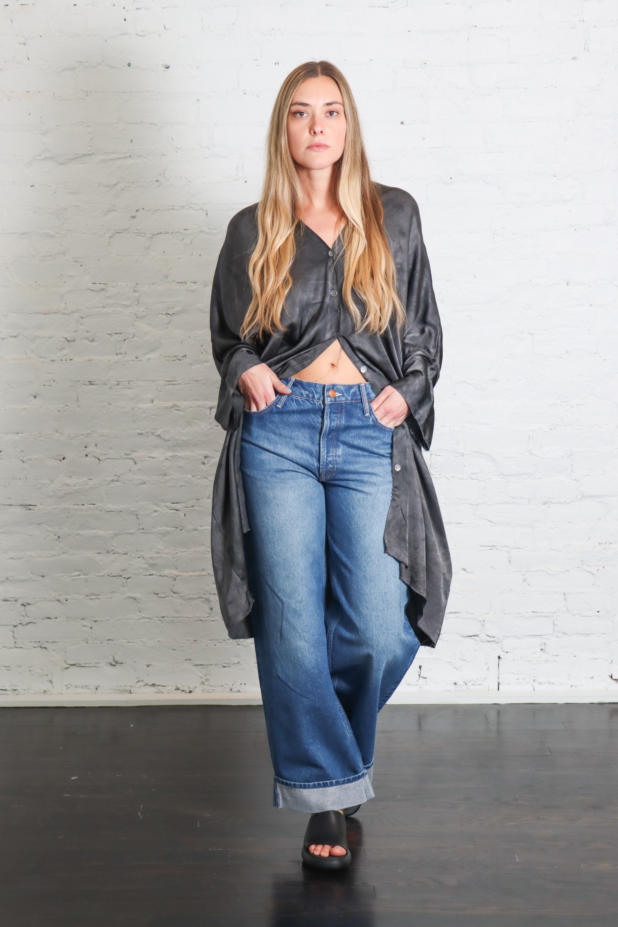 Cardigan Tunic in Emerald Grey by Sanctamuerte-Dresses-SANCTAMUERTE-Idlewild