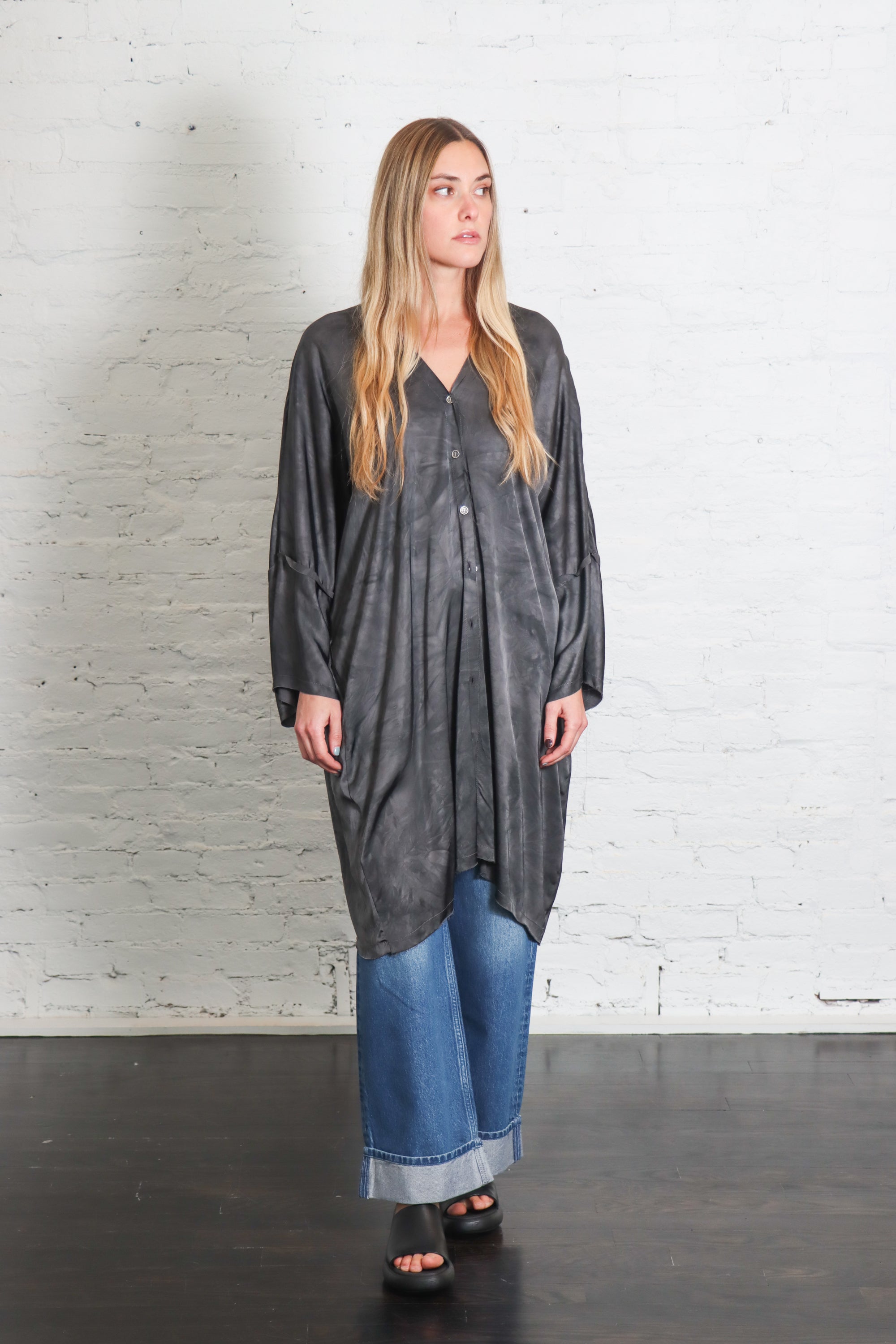 Cardigan Tunic in Emerald Grey by Sanctamuerte-Dresses-SANCTAMUERTE-Idlewild