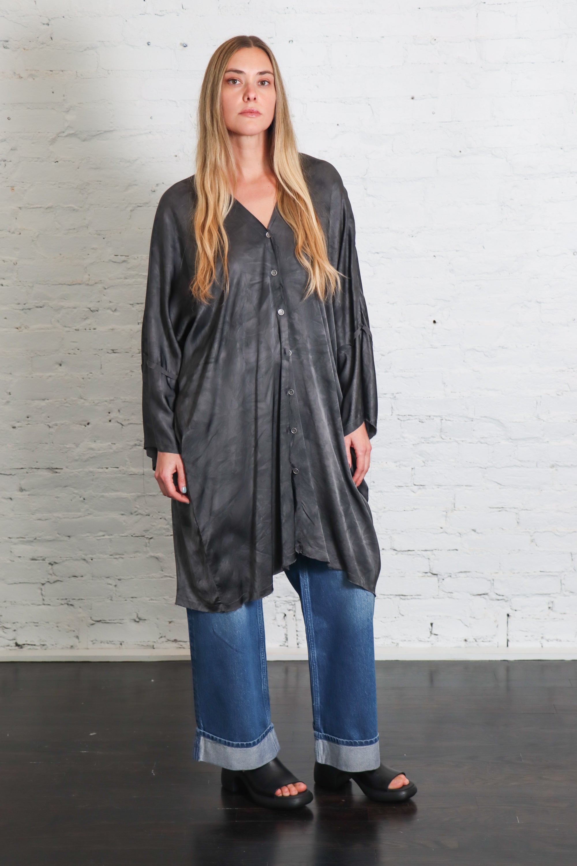 Cardigan Tunic in Emerald Grey by Sanctamuerte-Dresses-SANCTAMUERTE-Idlewild