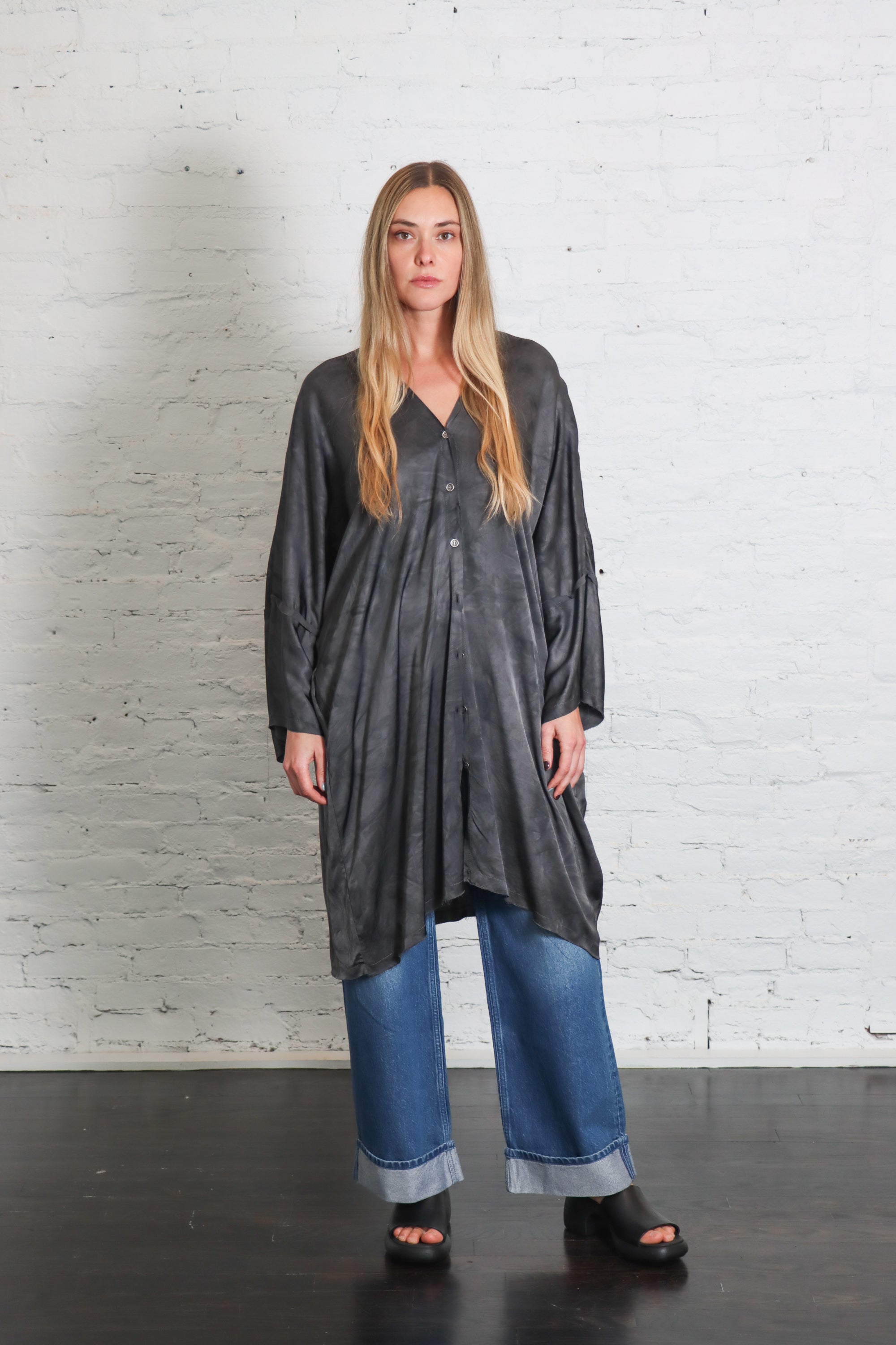 Cardigan Tunic in Emerald Grey by Sanctamuerte-Dresses-SANCTAMUERTE-Idlewild