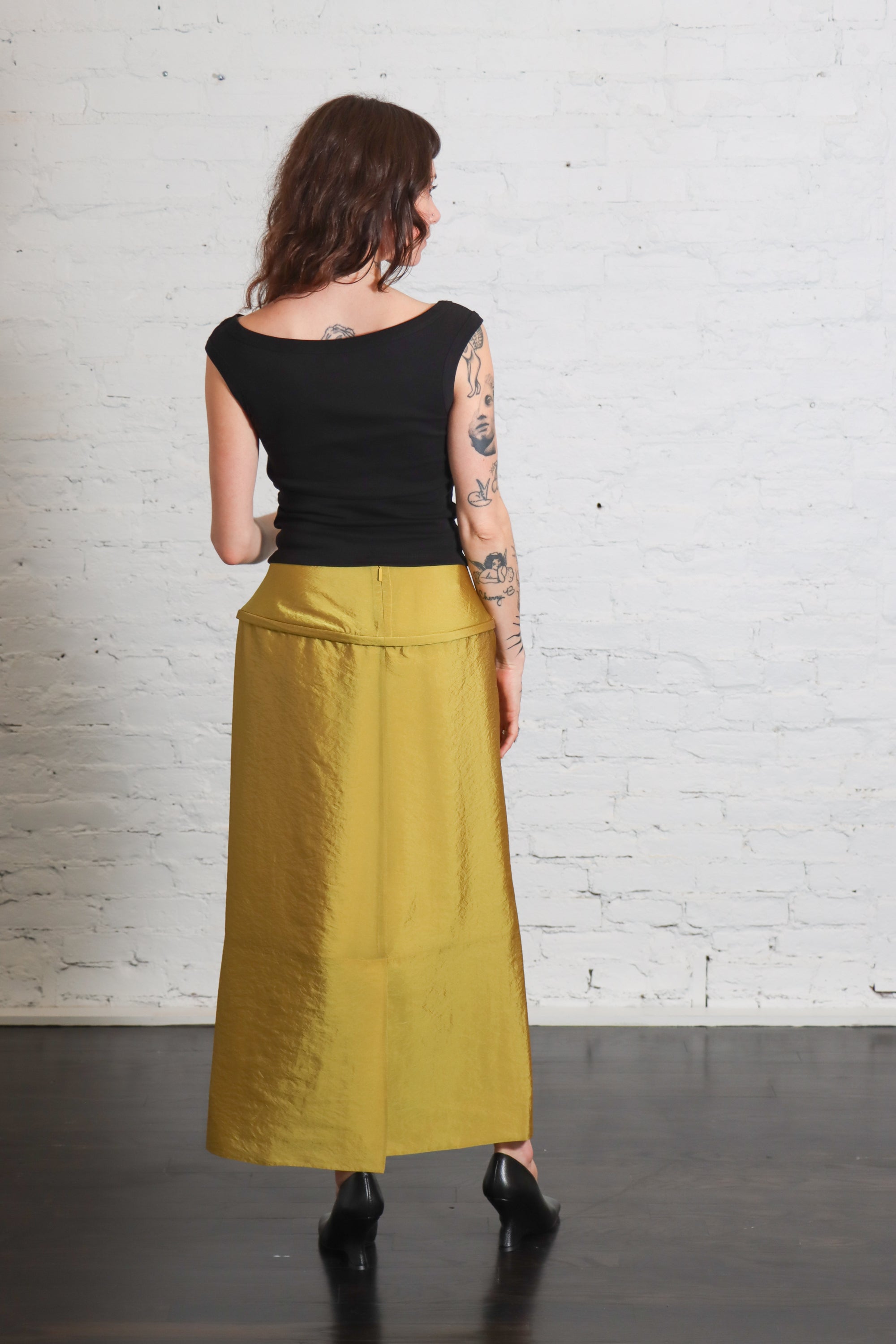 Chassis Hoop Pencil Skirt in Dijon by Tibi-Bottoms-Tibi-Idlewild