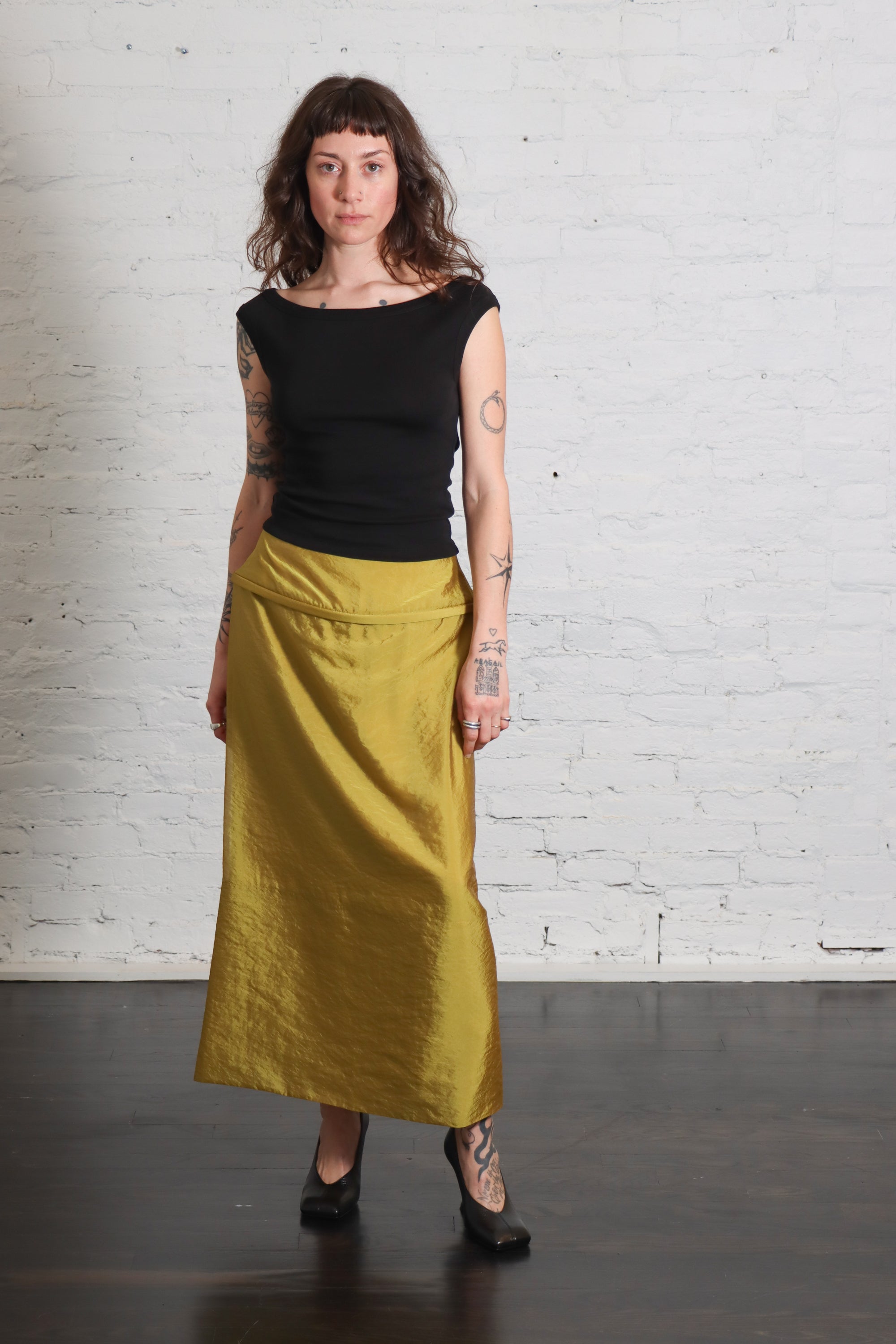 Chassis Hoop Pencil Skirt in Dijon by Tibi-Bottoms-Tibi-Idlewild