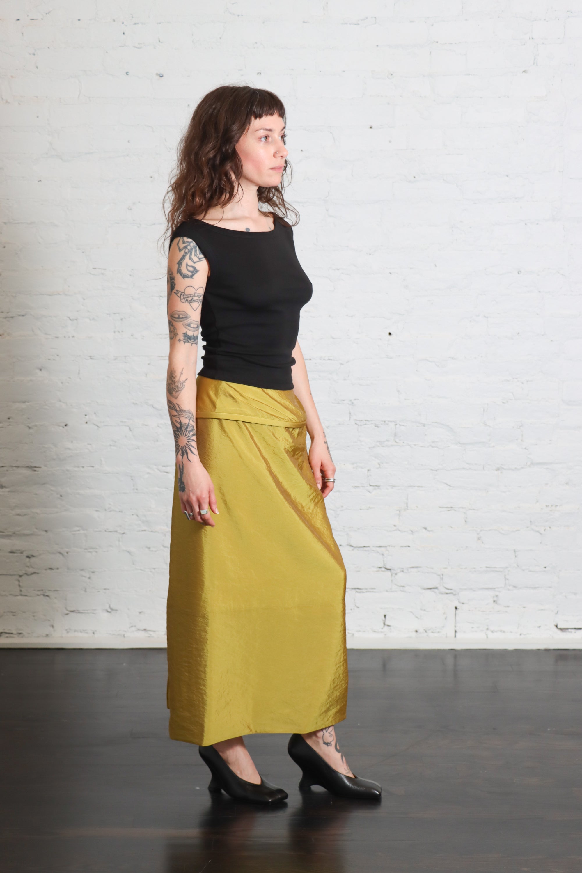 Chassis Hoop Pencil Skirt in Dijon by Tibi-Bottoms-Tibi-Idlewild