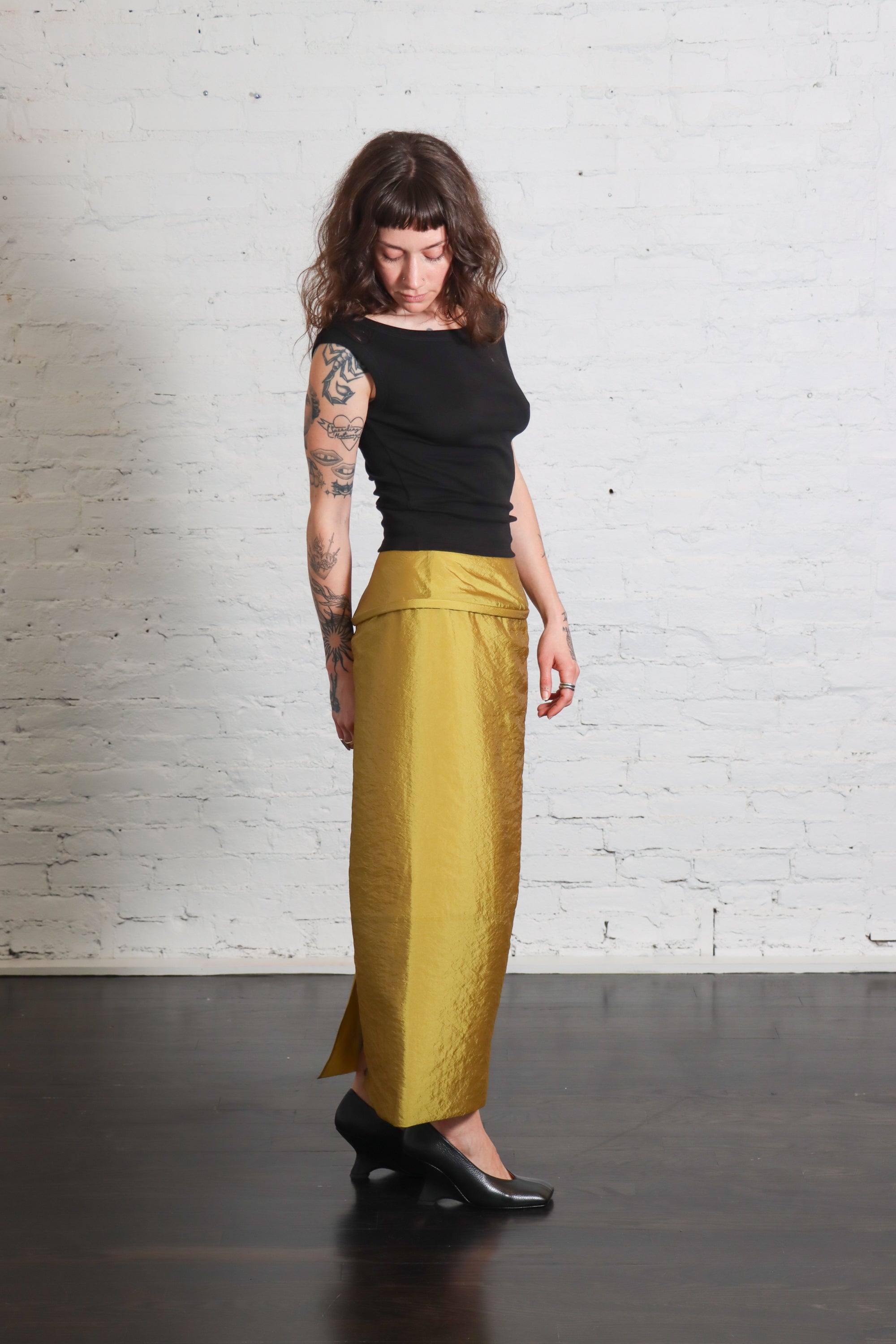 Chassis Hoop Pencil Skirt in Dijon by Tibi-Bottoms-Tibi-Idlewild