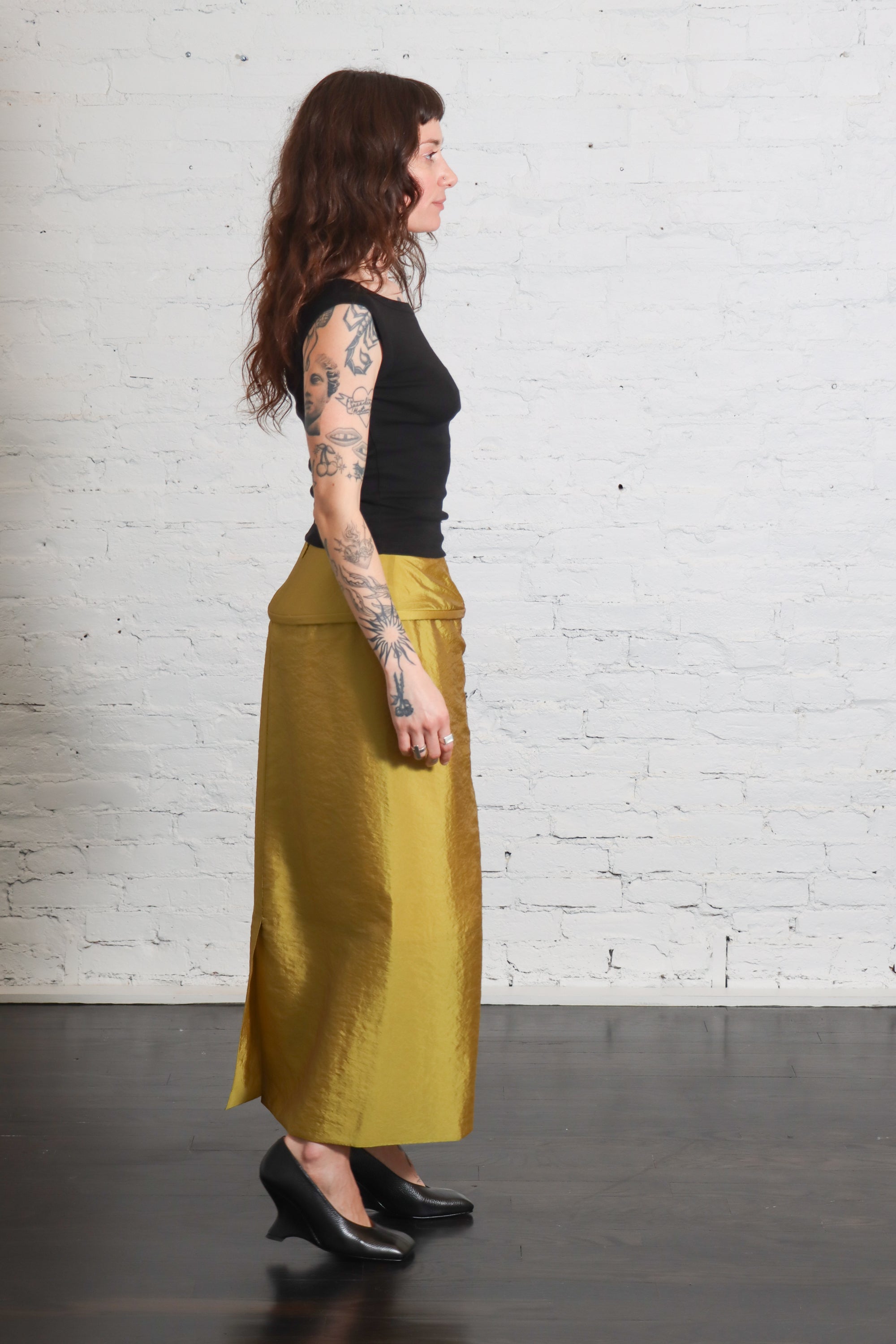 Chassis Hoop Pencil Skirt in Dijon by Tibi-Bottoms-Tibi-Idlewild