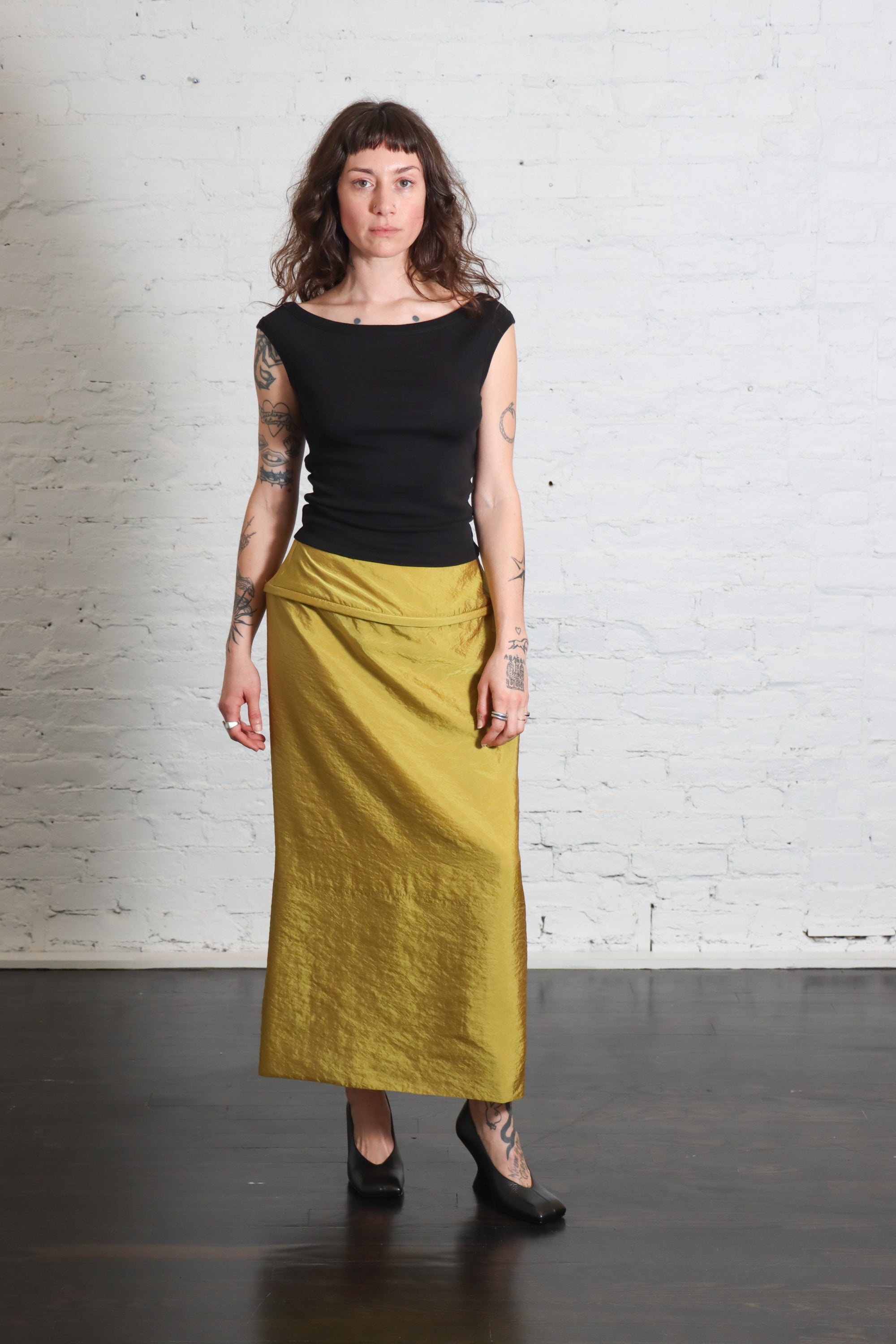 Chassis Hoop Pencil Skirt in Dijon by Tibi-Bottoms-Tibi-Idlewild