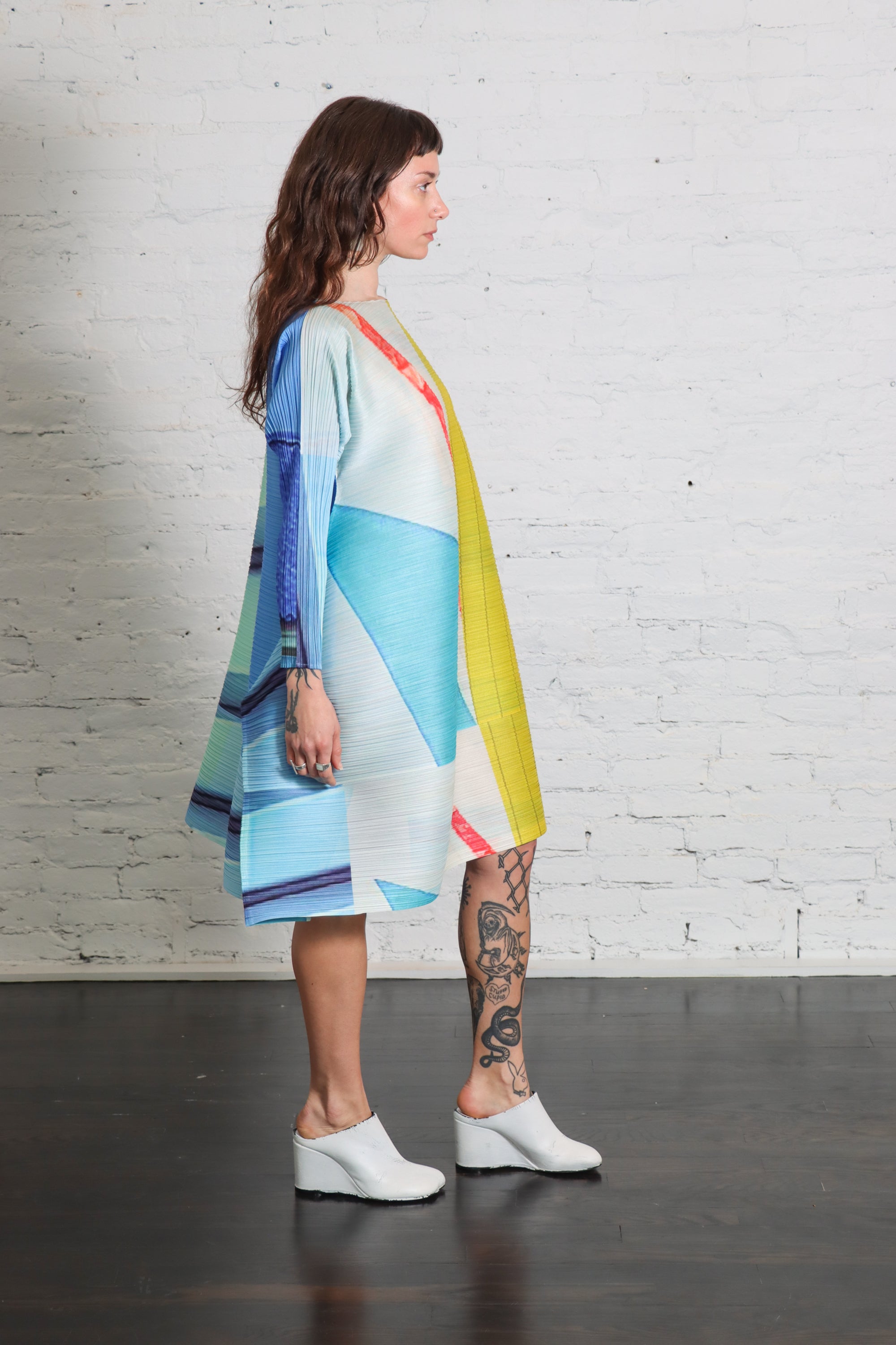 City Collage Tunic in Blue Yellow by Pleats Please Issey Miyake-Tops-Pleats Please Issey Miyake-Idlewild