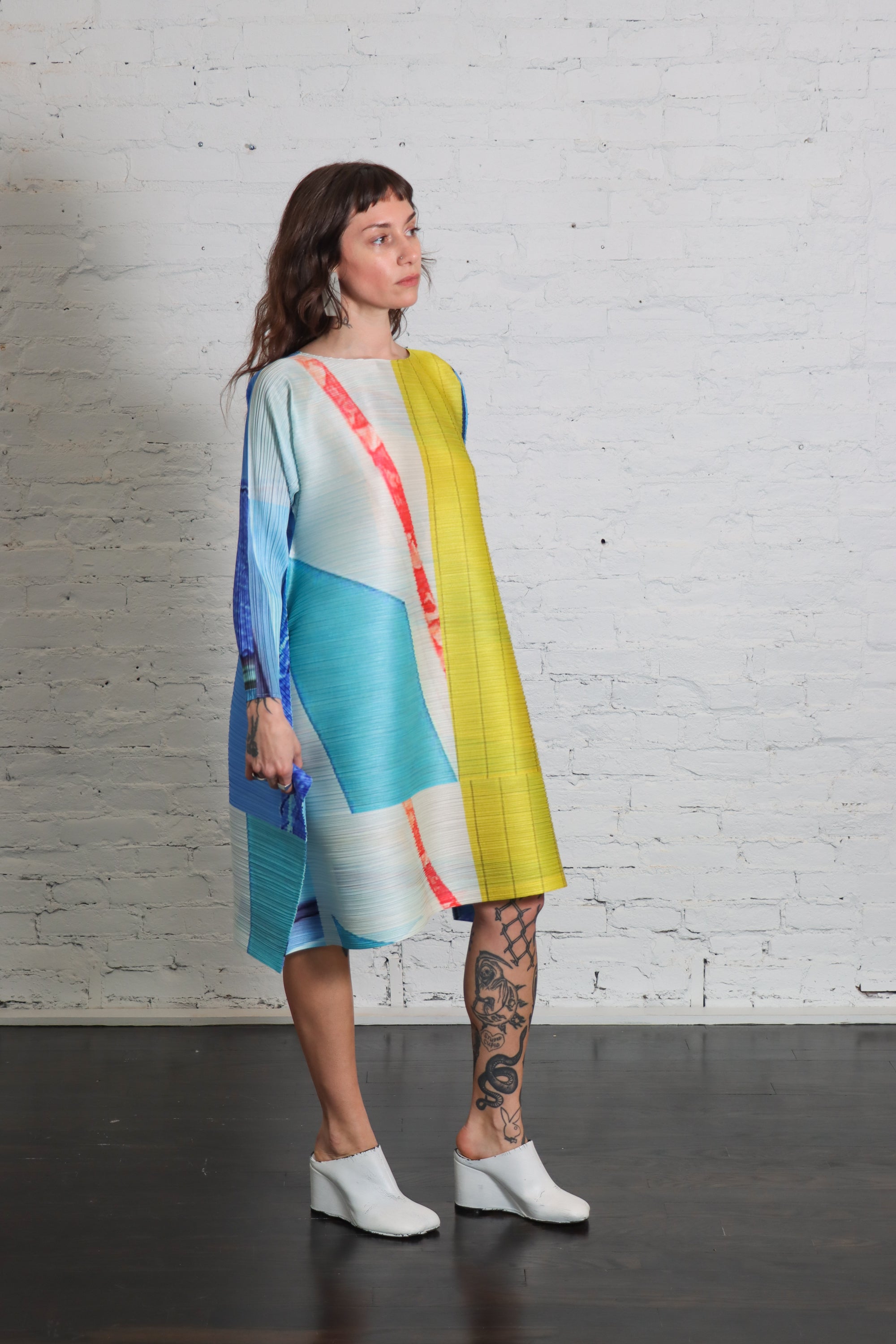 City Collage Tunic in Blue Yellow by Pleats Please Issey Miyake-Tops-Pleats Please Issey Miyake-Idlewild