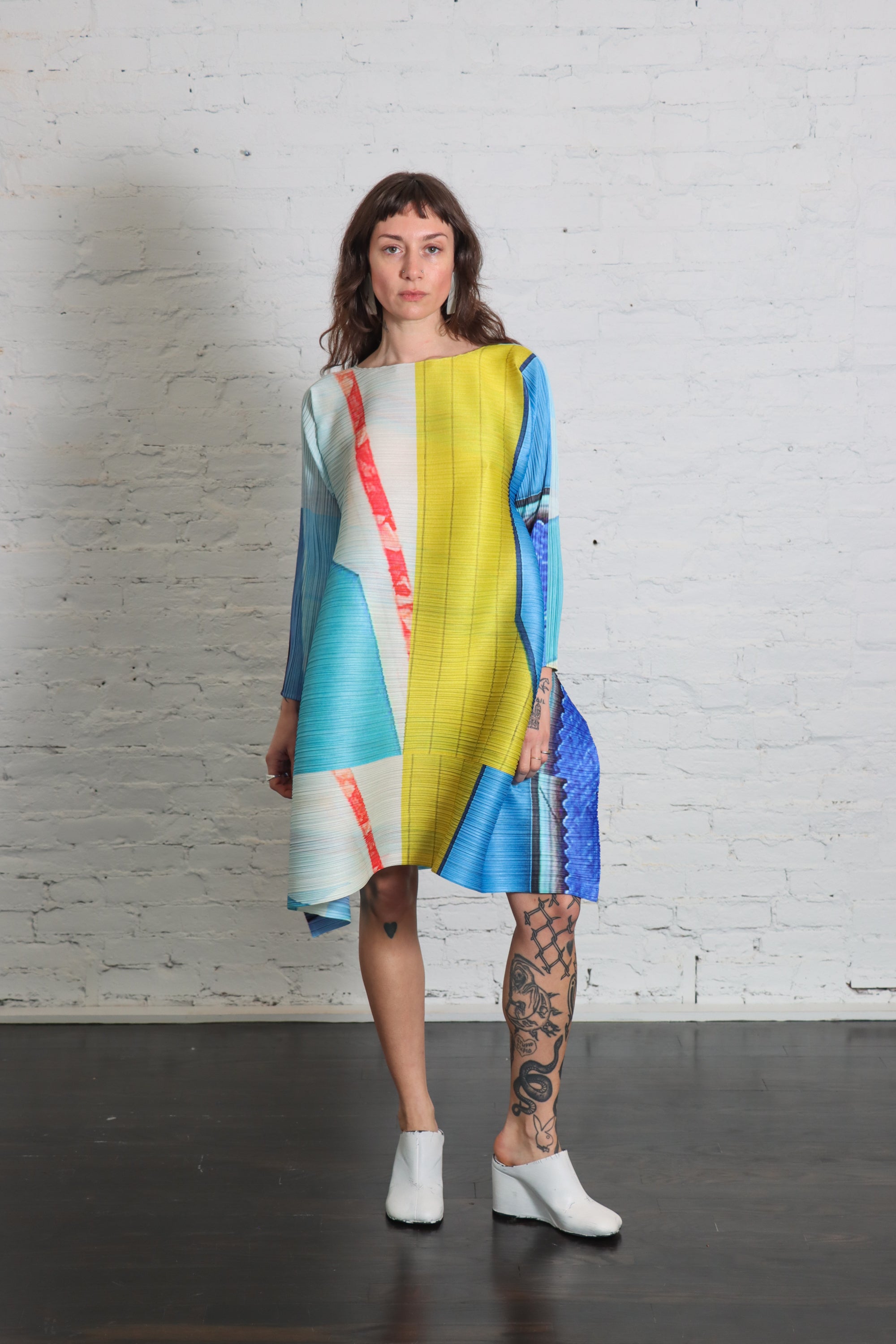 City Collage Tunic in Blue Yellow by Pleats Please Issey Miyake-Tops-Pleats Please Issey Miyake-Idlewild