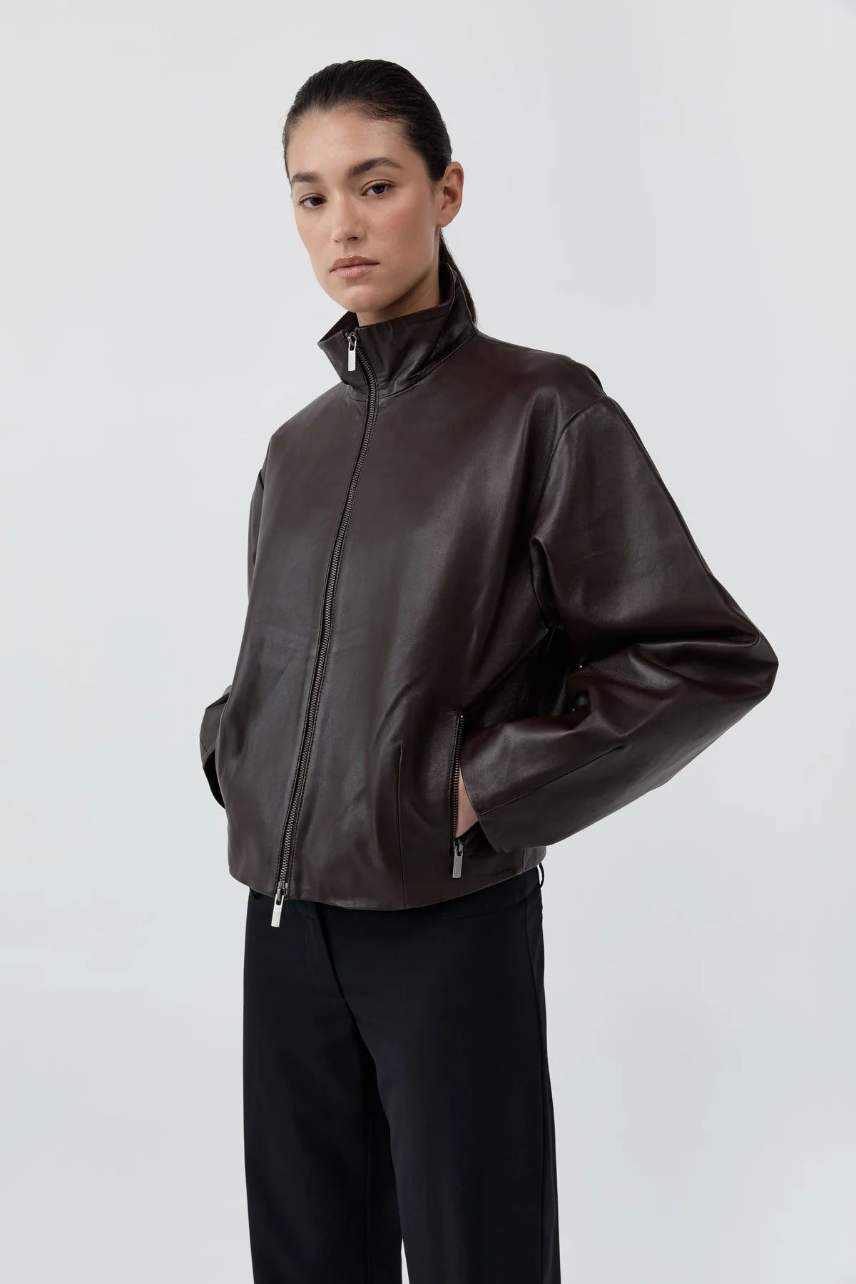 Cocoon Zip Leather Jacket in Chocolate by St. Agni-St. Agni-Idlewild-Cincinnati