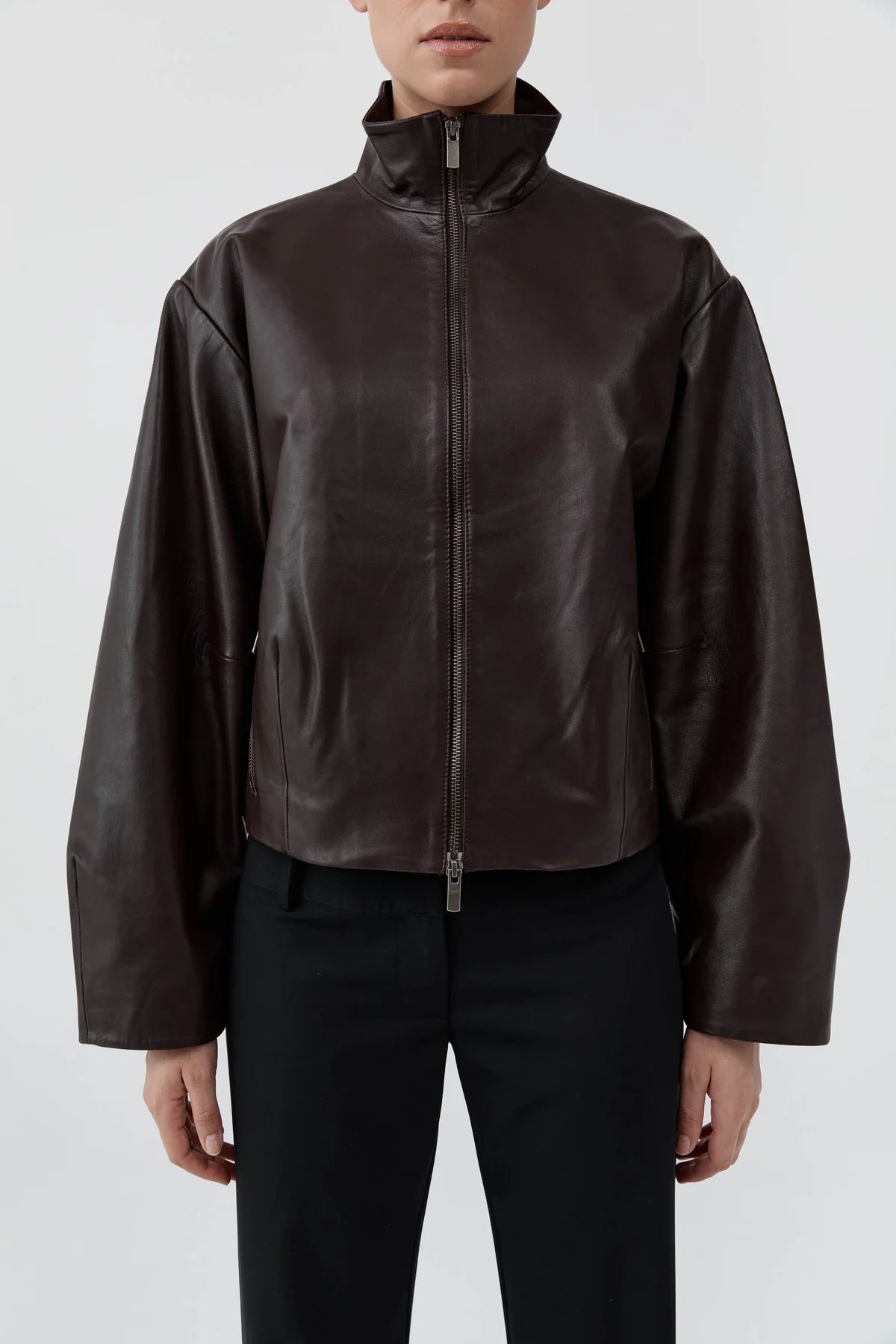 Cocoon Zip Leather Jacket in Chocolate by St. Agni-St. Agni-Idlewild-Cincinnati