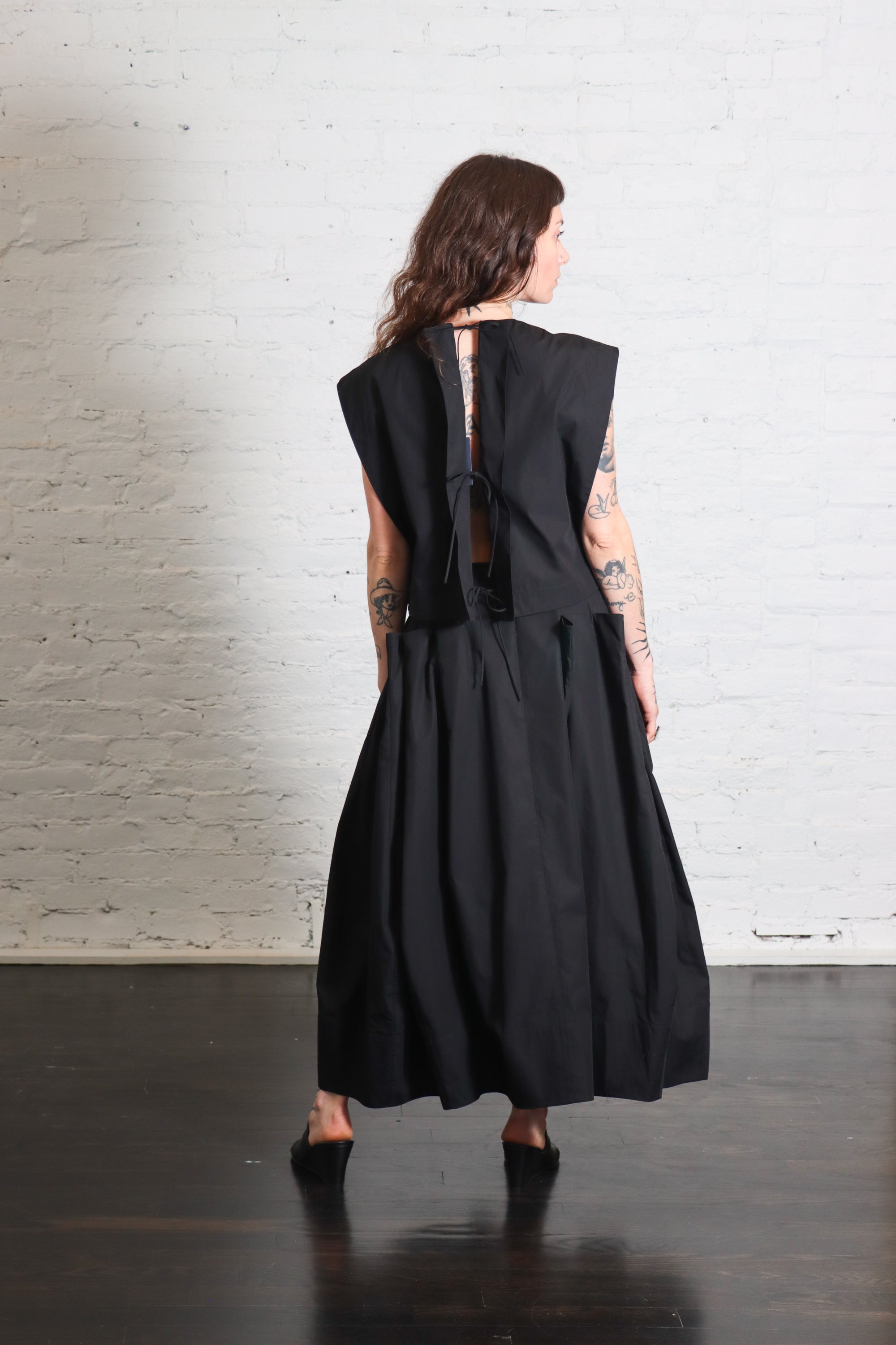 Compact Eco Poplin Cropped Square Top in Black by Tibi-Tops-Tibi-Idlewild