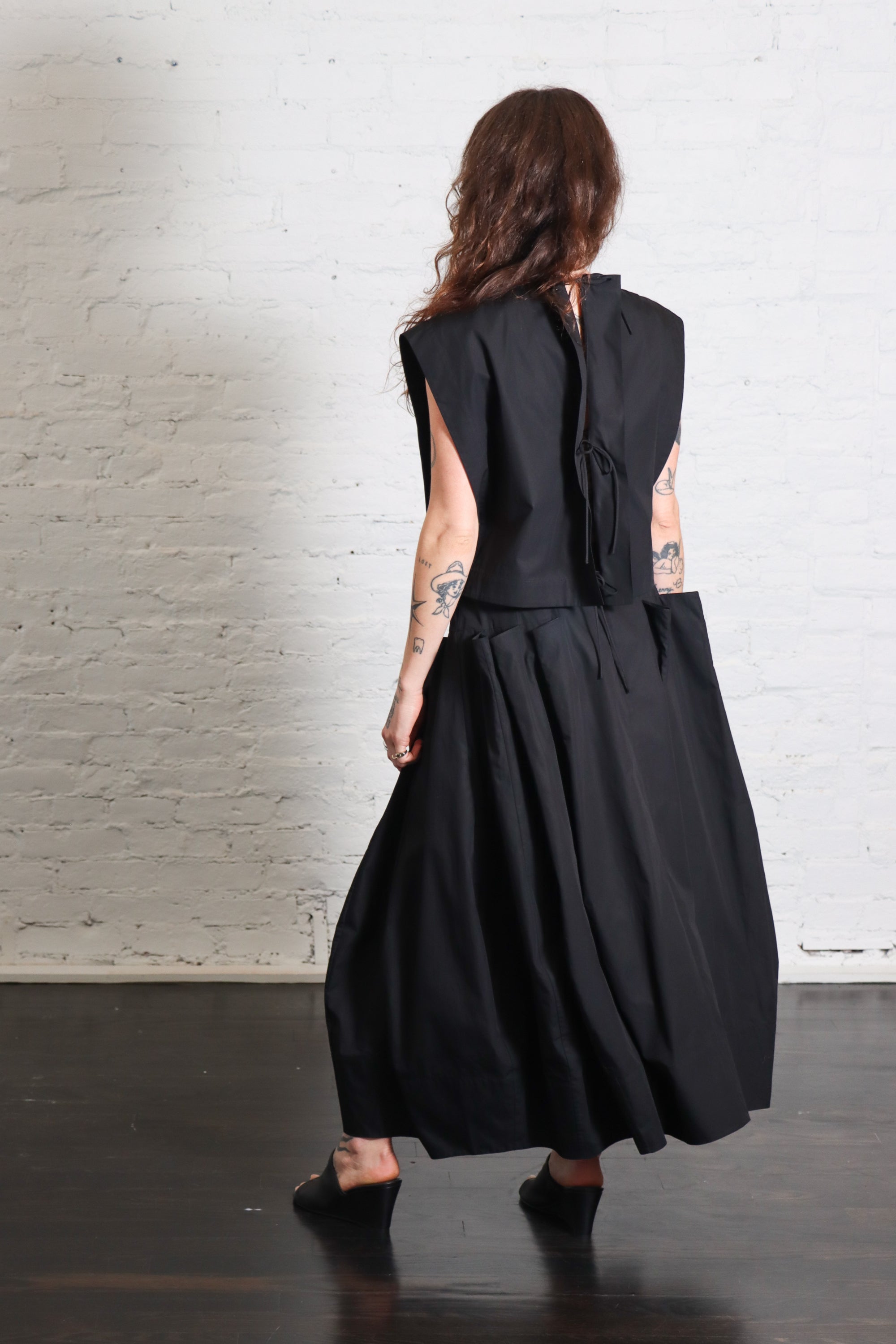 Compact Eco Poplin Cropped Square Top in Black by Tibi-Tops-Tibi-Idlewild