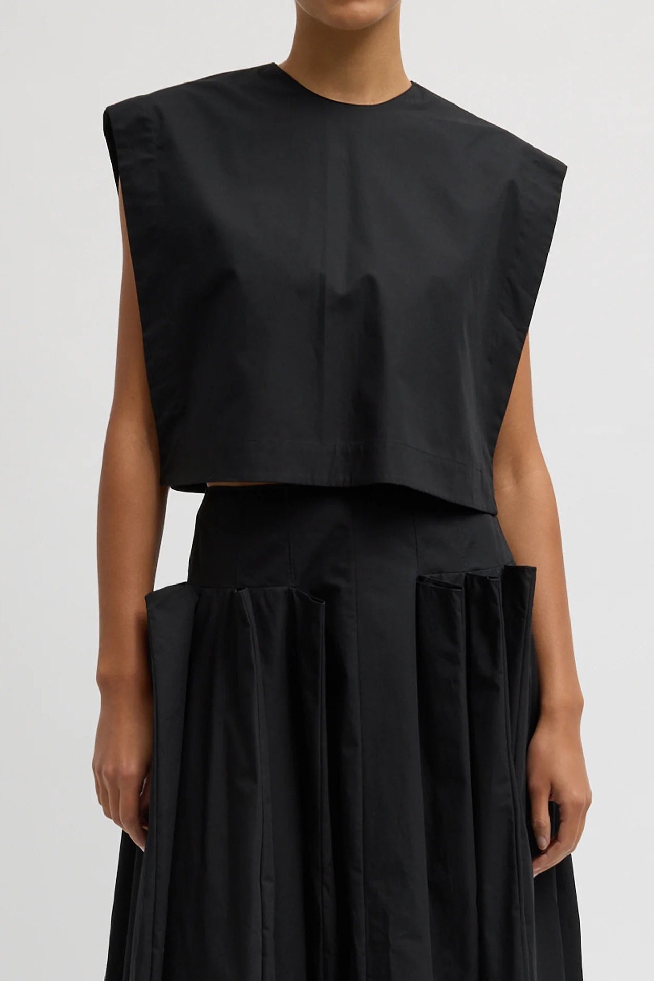 Compact Eco Poplin Cropped Square Top in Black by Tibi-Tibi-Idlewild