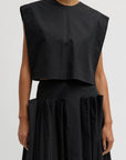 Compact Eco Poplin Cropped Square Top in Black by Tibi-Tibi-Idlewild