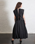 Compact Eco Poplin Pinched Pleat Full Skirt in Black by Tibi-Bottoms-Tibi-Idlewild