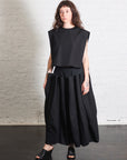 Compact Eco Poplin Pinched Pleat Full Skirt in Black by Tibi-Bottoms-Tibi-Idlewild