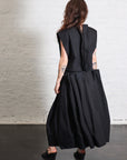 Compact Eco Poplin Pinched Pleat Full Skirt in Black by Tibi-Bottoms-Tibi-Idlewild