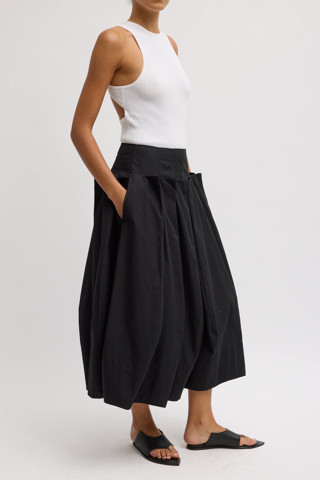 COMPACT ECO POPLIN PINCHED PLEAT FULL SKIRT