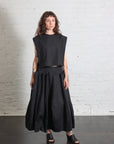 Compact Eco Poplin Pinched Pleat Full Skirt in Black by Tibi-Bottoms-Tibi-Idlewild