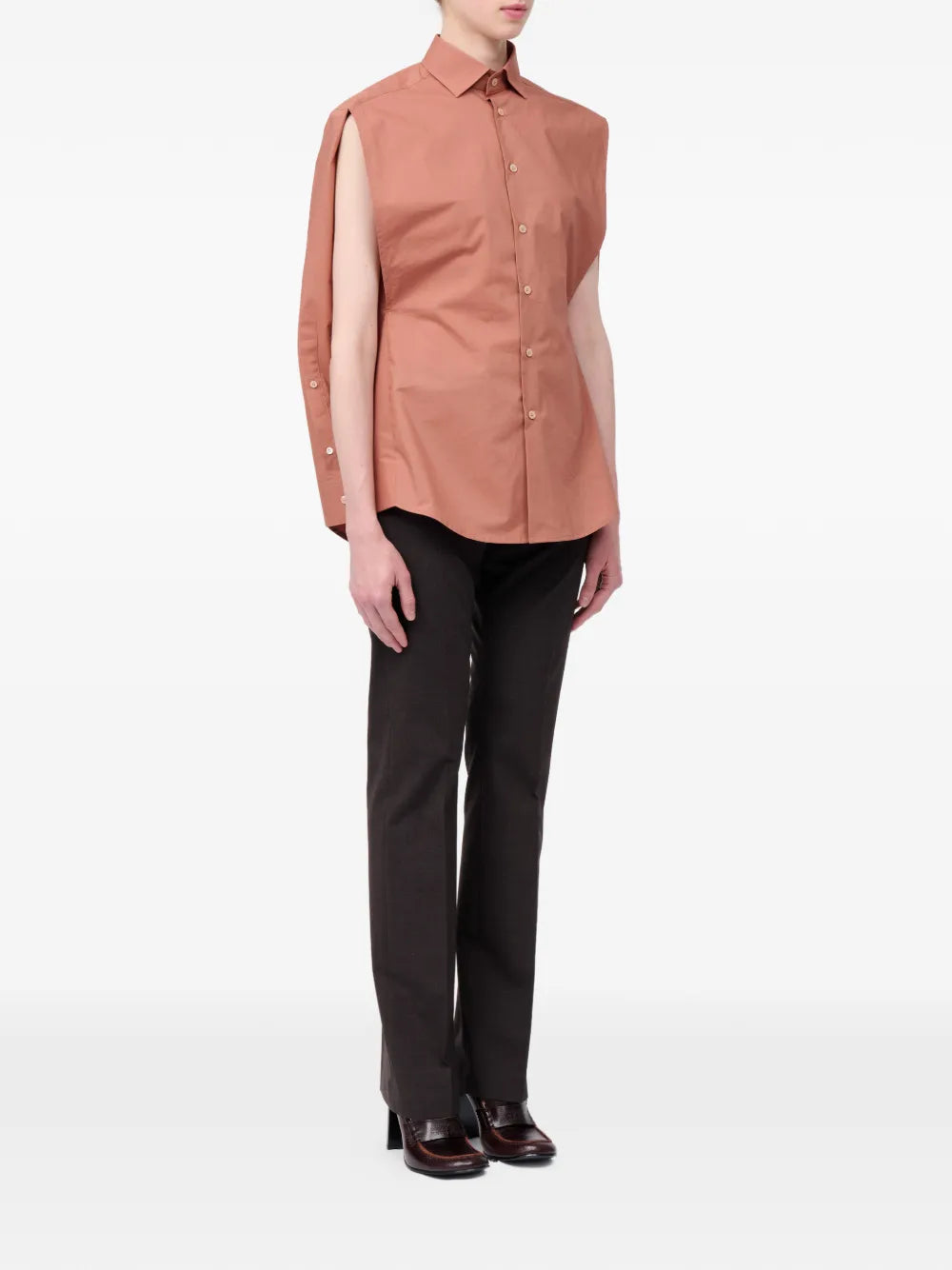 Cotton Poplin Shirt in Terracotta Red by MM6 Maison Margiela