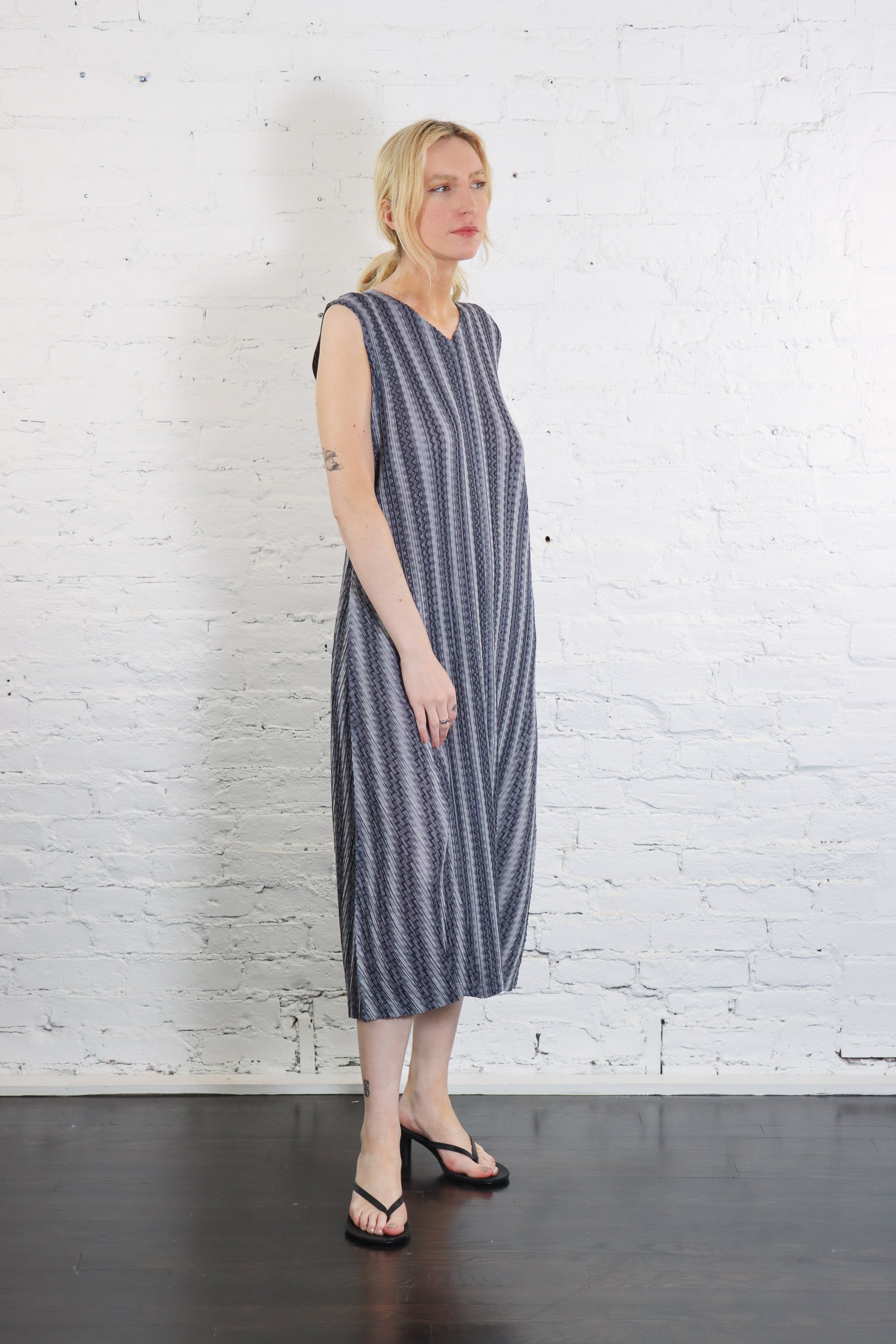 open lace back dress Cotton Zigzag Dress in Gray by Pleats Please Issey Miyake – Idlewild