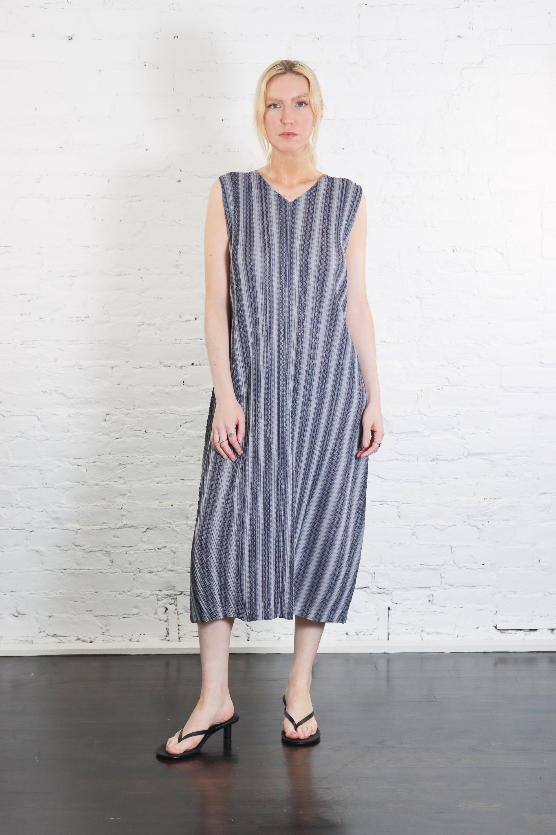 Cotton Zigzag Dress in Gray by Pleats Please Issey Miyake