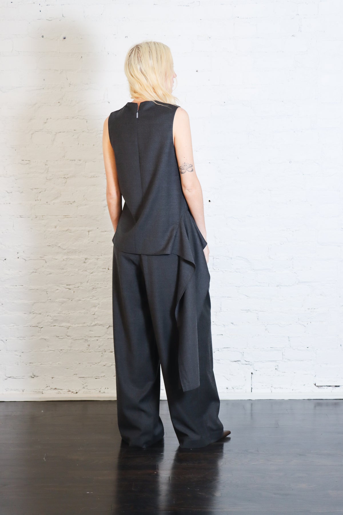 Cozy Flannel Asymmetrical Sleeveless Top in Dark Heather Grey by Tibi-Tibi-Idlewild-Cincinnati