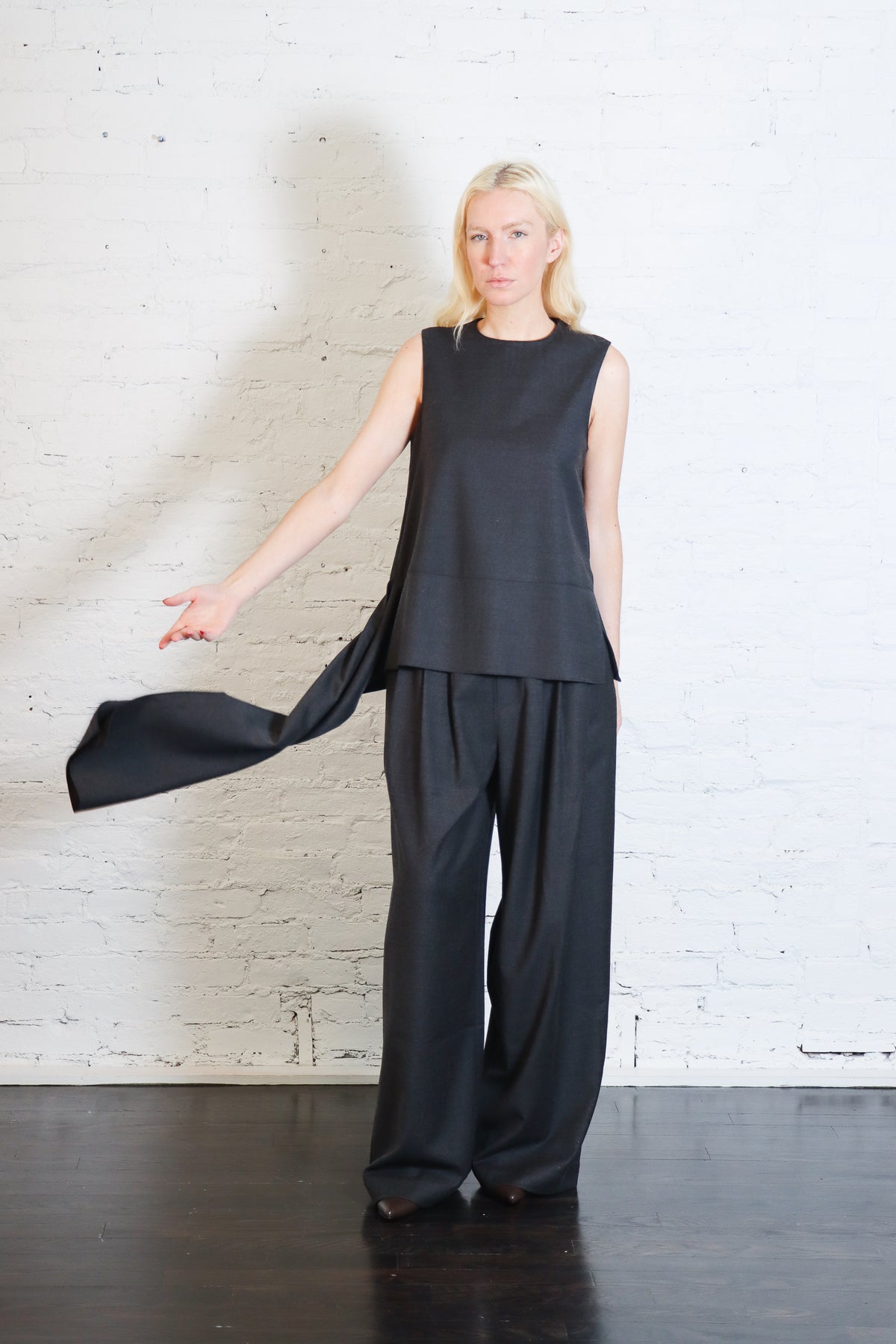 Cozy Flannel Asymmetrical Sleeveless Top in Dark Heather Grey by Tibi-Tibi-Idlewild-Cincinnati