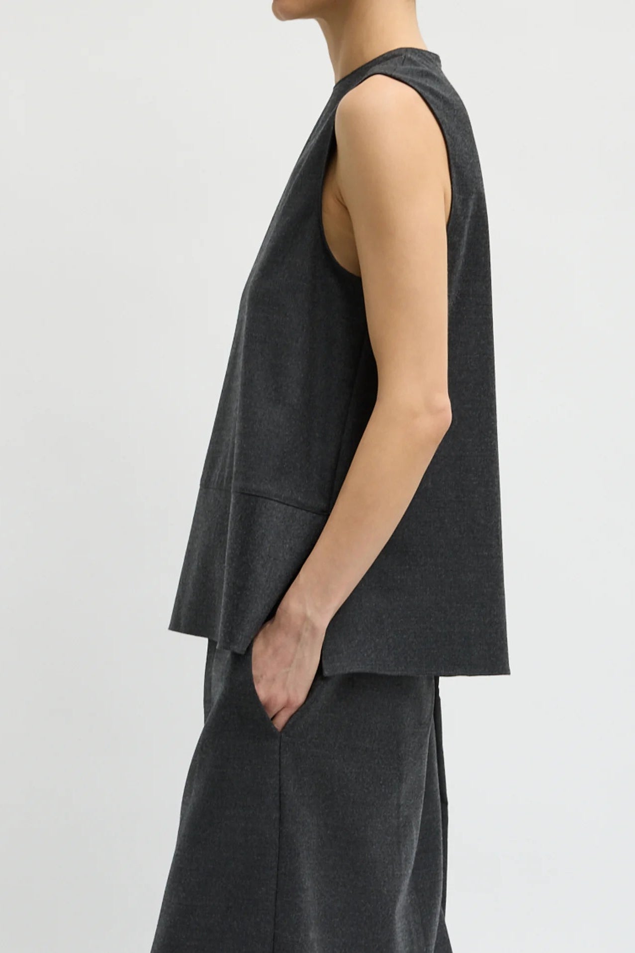 Cozy Flannel Asymmetrical Sleeveless Top in Dark Heather Grey by Tibi-Tibi-Idlewild-Cincinnati