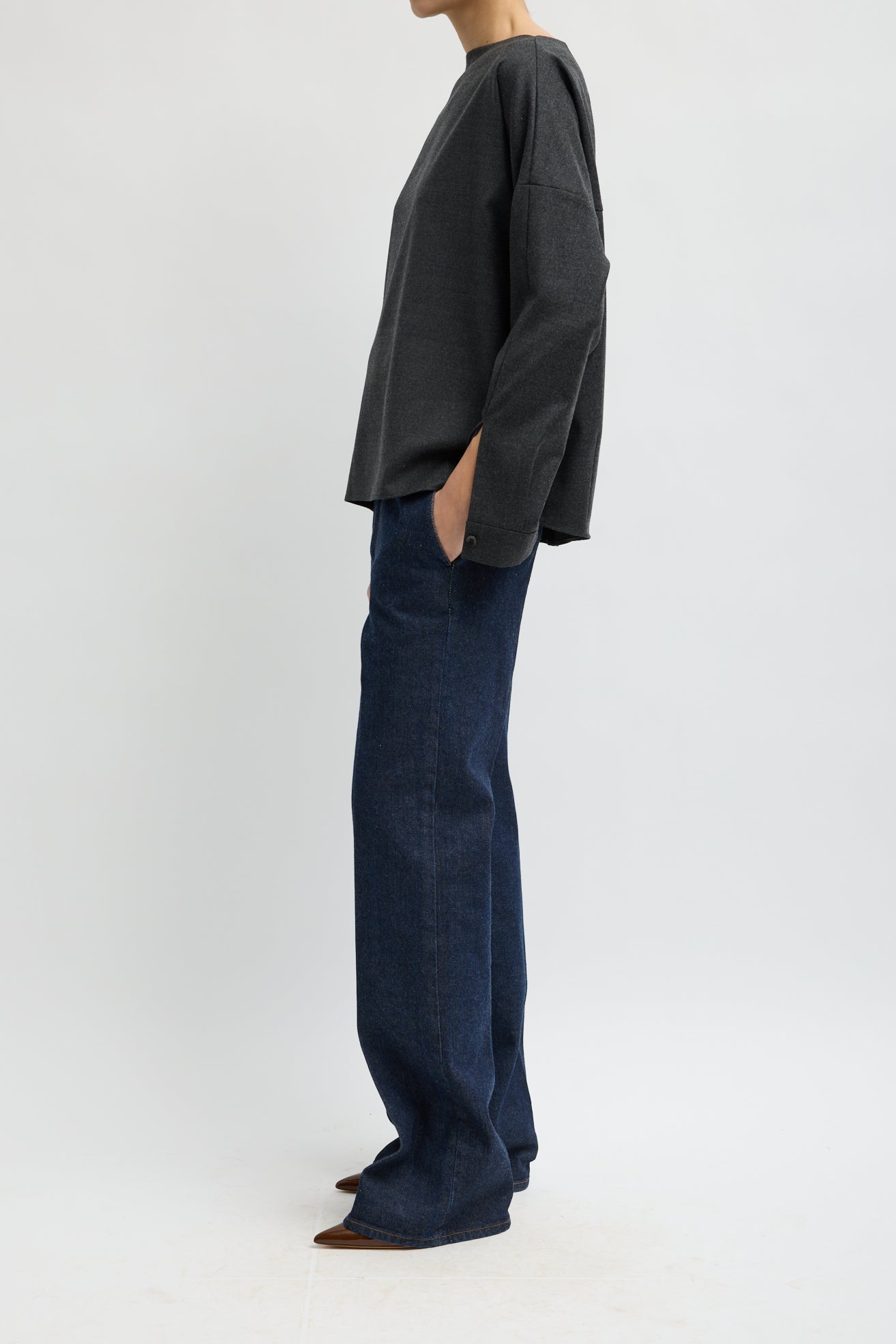 Cozy Flannel Boatneck Dolman Sleeve Top in Dark Heather Gray by Tibi-Tibi-Idlewild-Cincinnati