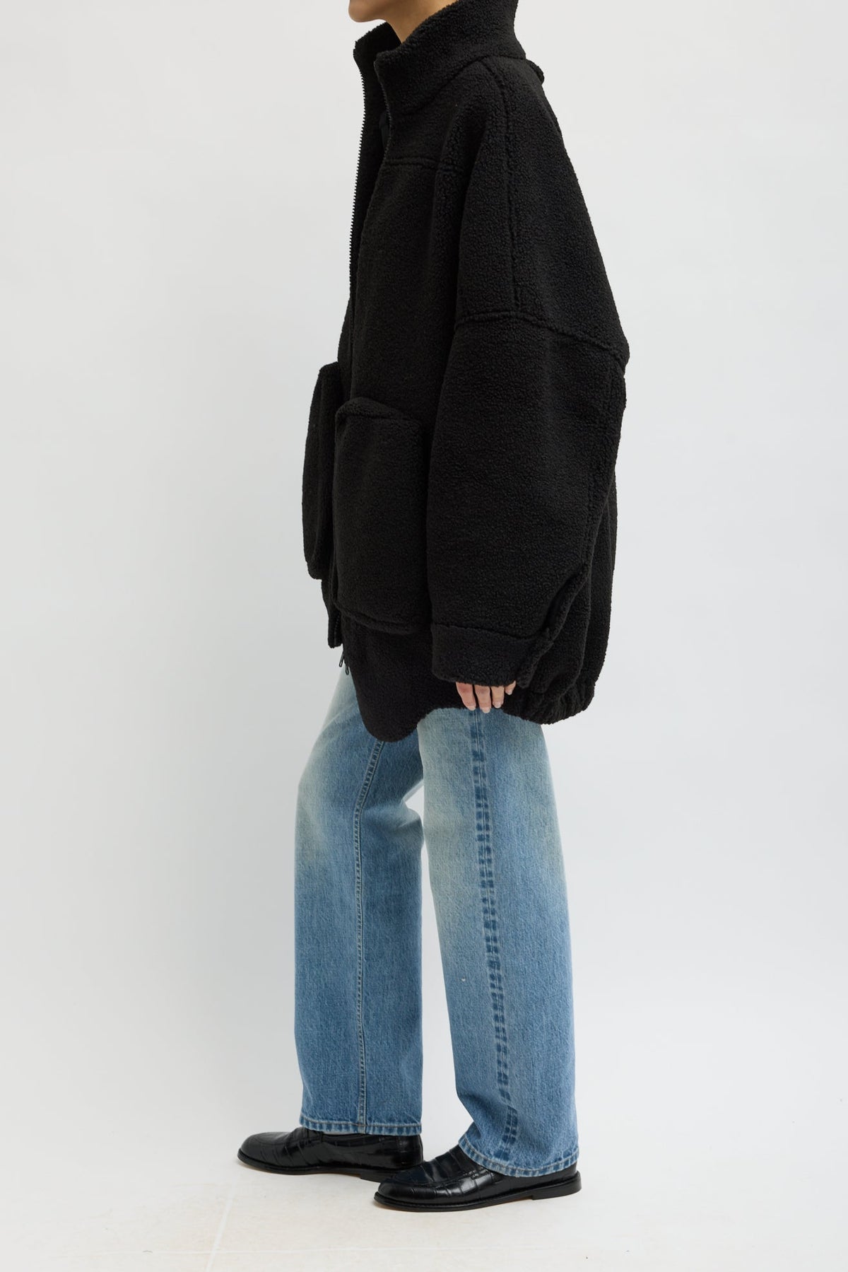 Cozy Fleece Cubic Zipup Bomber in Black by Tibi-Tibi-Idlewild-Cincinnati